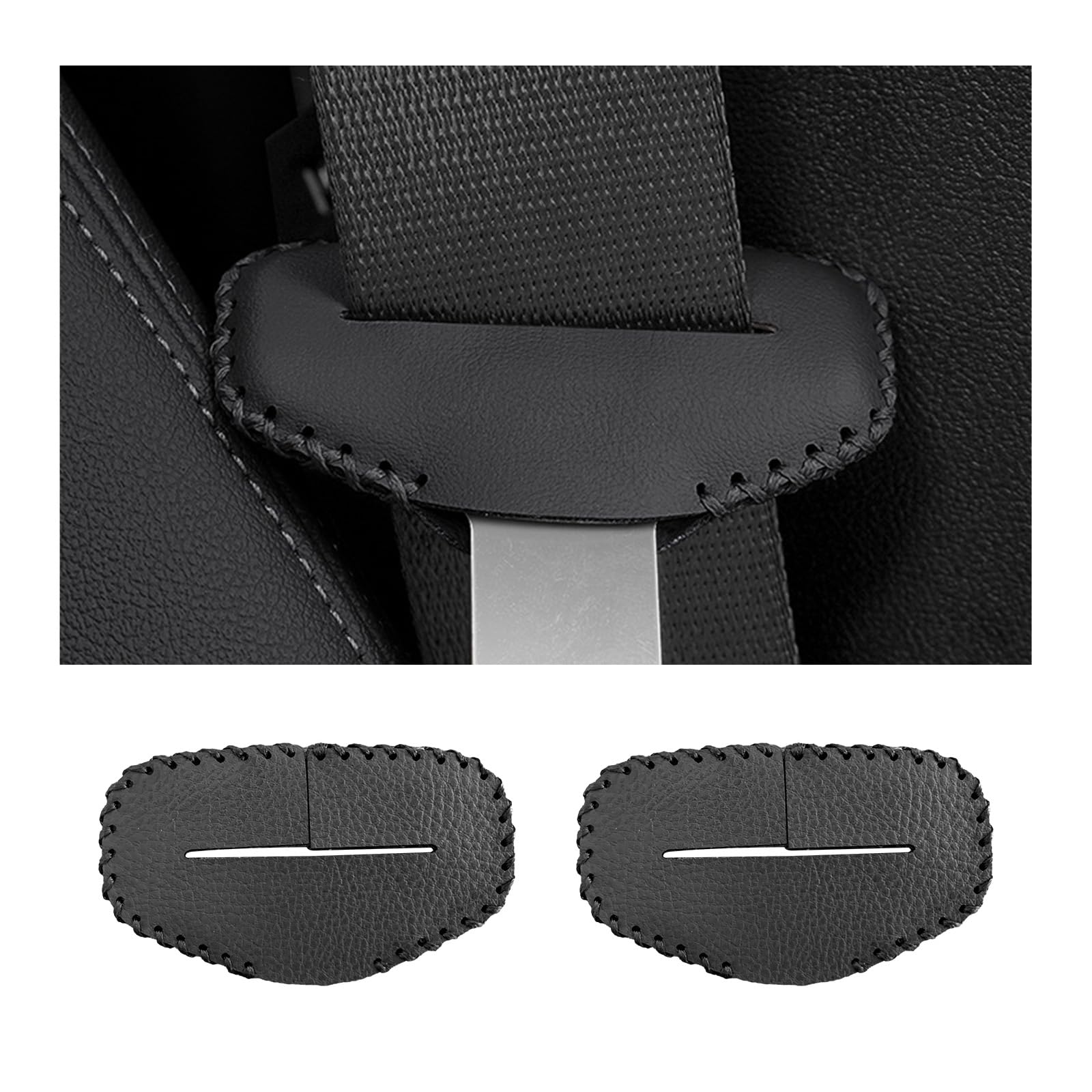 Augeny 2PCS Universal Leather Seat Belt Buckle Cover - Anti-Scratch Car Seat Belt Silencer Clip Protector for Most Vehicles - Black Interior Decor Accessories (Perfect for Road Trips & Daily Commute)