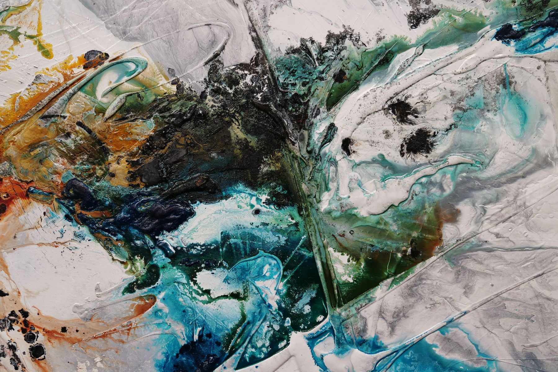 240cm x 100cm Black White Teal Textured Abstract Canvas Wall Art - Modern Natural Potion Painting for Living Room, Bedroom & Office Decor
