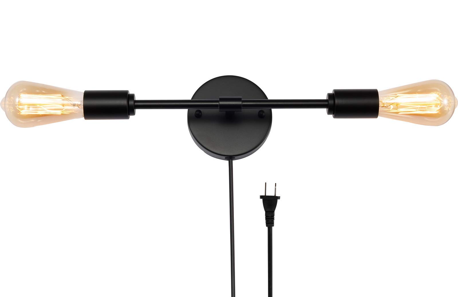 Modern Industrial 2-Light Black Bathroom Vanity Light Fixtures with On/Off Switch Cord - Plug in Wall Sconce Set of 2 for Living Room, Bathroom, Farmhouse, Dining Room - Perfect for Ambient Lighting and Home Decor