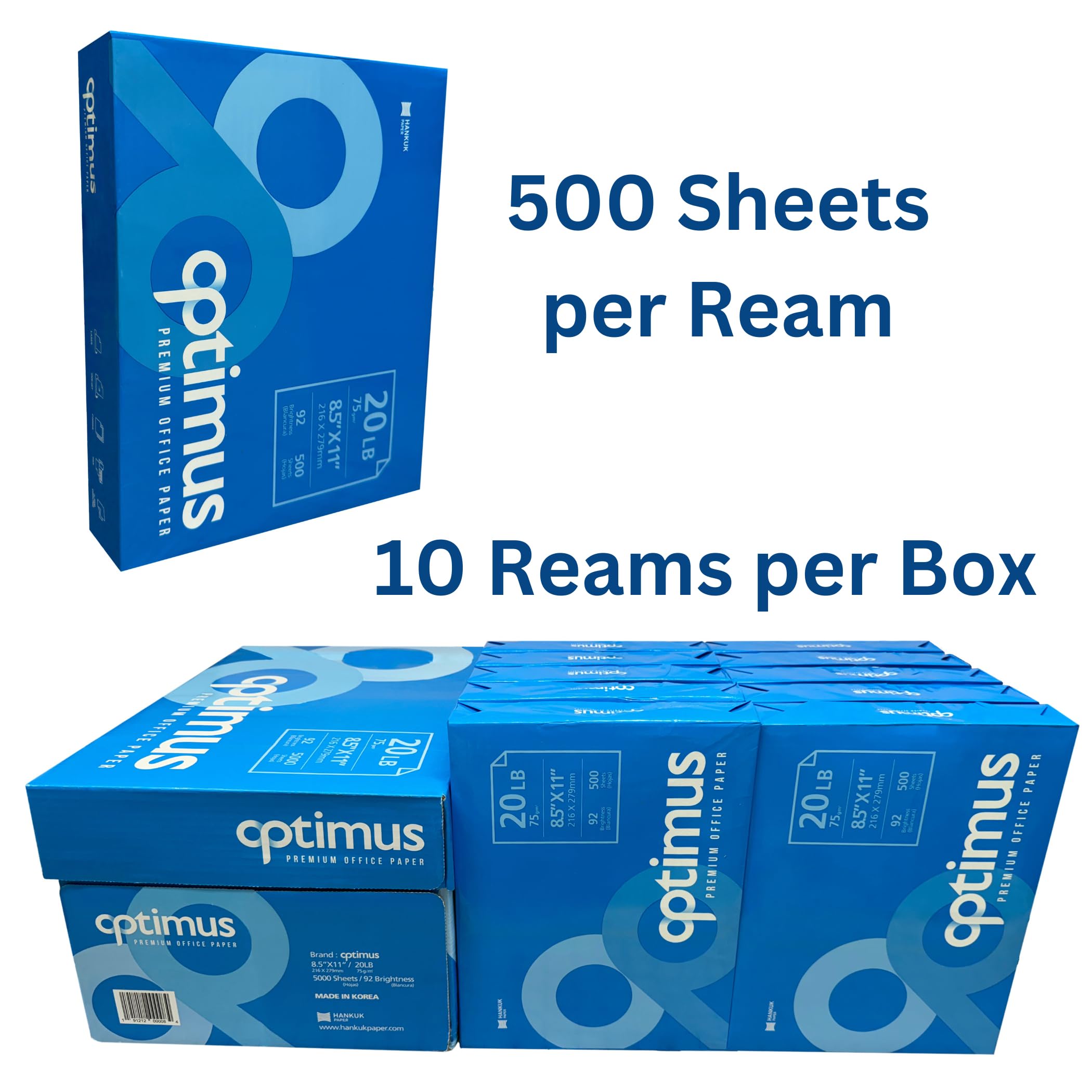 Premium Multipurpose Copy Printer Paper - 8.5” x 11”, 20 lb Weight, 5000 Sheets (10 Reams) - Bright White for Office, School & Home Printing, Copying & Faxing - Ideal for Documents, Reports & Presentations