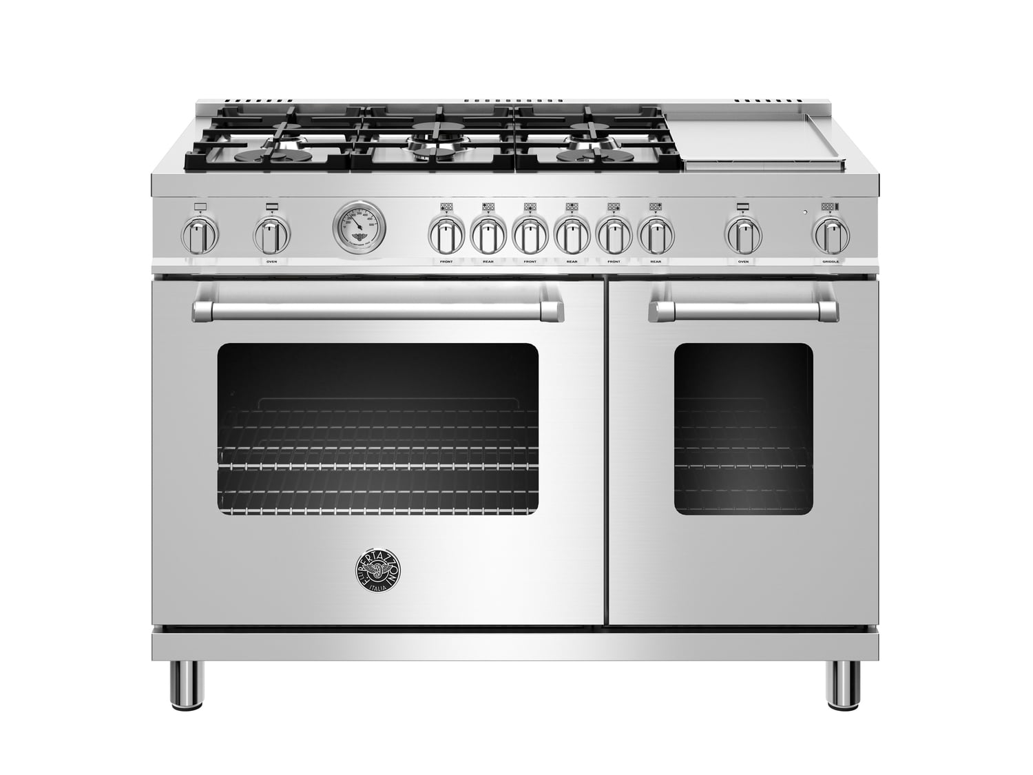Bertazzoni MAST486GGASXE 48 Inch Professional Gas Range - 6 Burners with Griddle, Stainless Steel Commercial Style for Home Kitchen & Restaurant Use