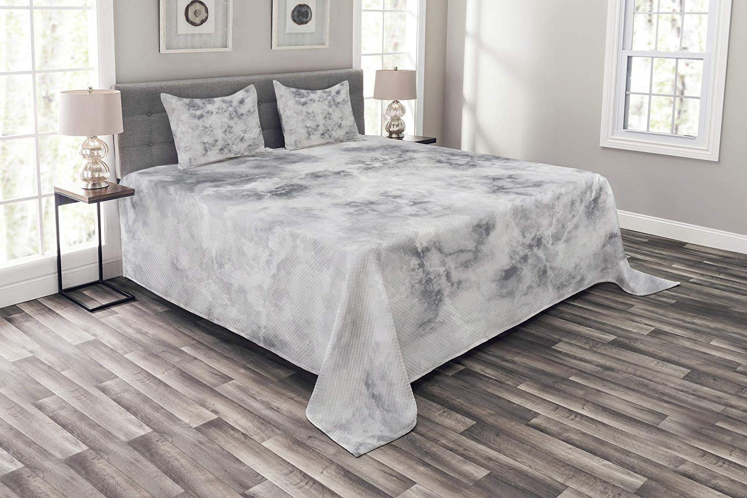 3 Piece King Size Marble Print Bedding Set - Granite Surface Pattern with Stormy Details, Natural Mineral Formation Duvet Cover & 2 Pillow Shams | Luxury Bedroom Decor for Modern Homes