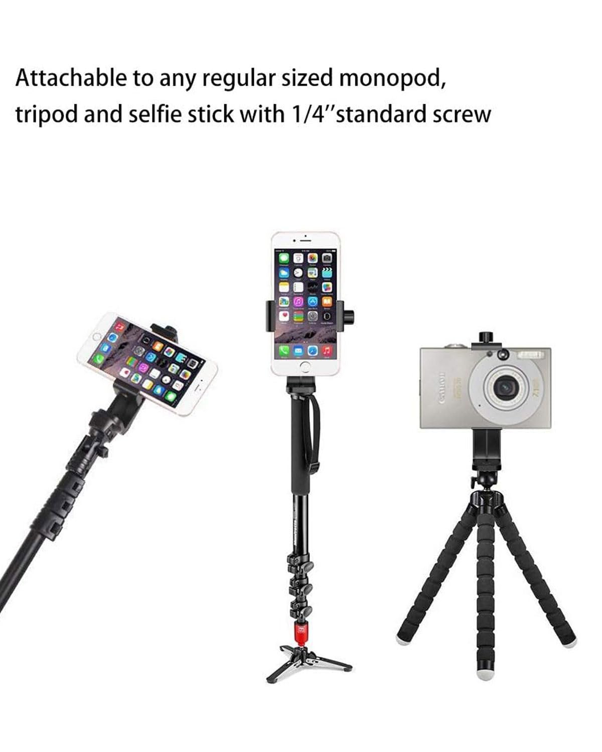 Rotatable Phone Holder Tripod Mount Adapter - 360° Adjustable Clip with 1/4 Inch Screw & Hot Shoe for Vertical/Horizontal Shooting - Perfect for Vlogging, Live Streaming & Photography (Black)