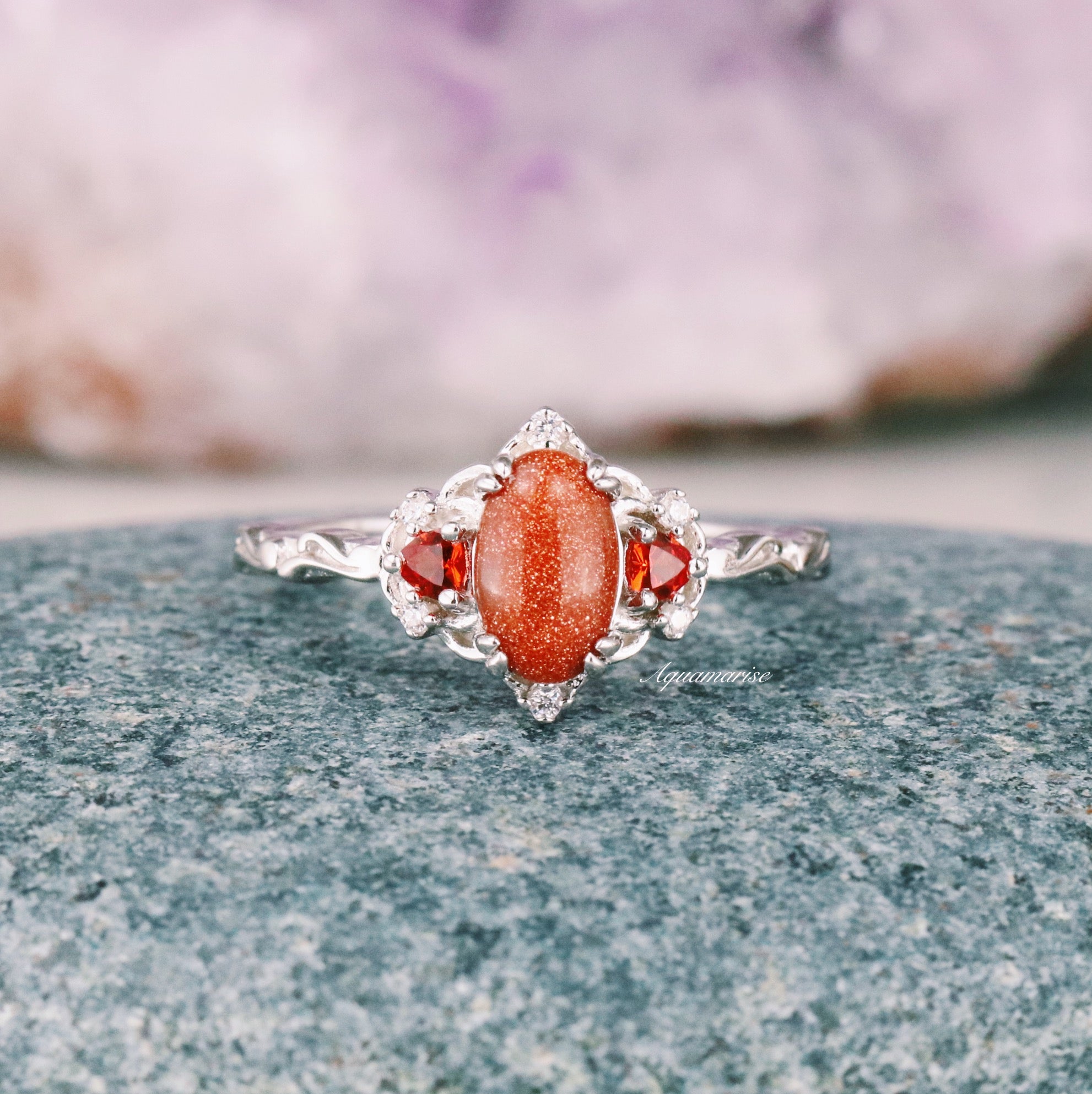 925 Sterling Silver Esme Red Sandstone & Orange Sapphire Ring - Elegant Bohemian Jewelry for Women, Perfect for Weddings, Parties & Everyday Wear