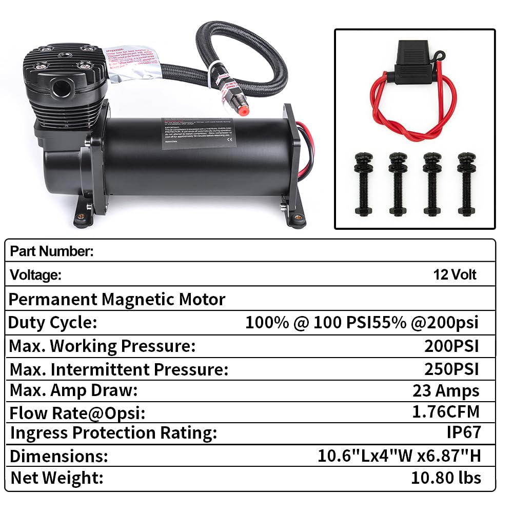200 PSI Heavy Duty Air Horn Compressor Kit with 1/4