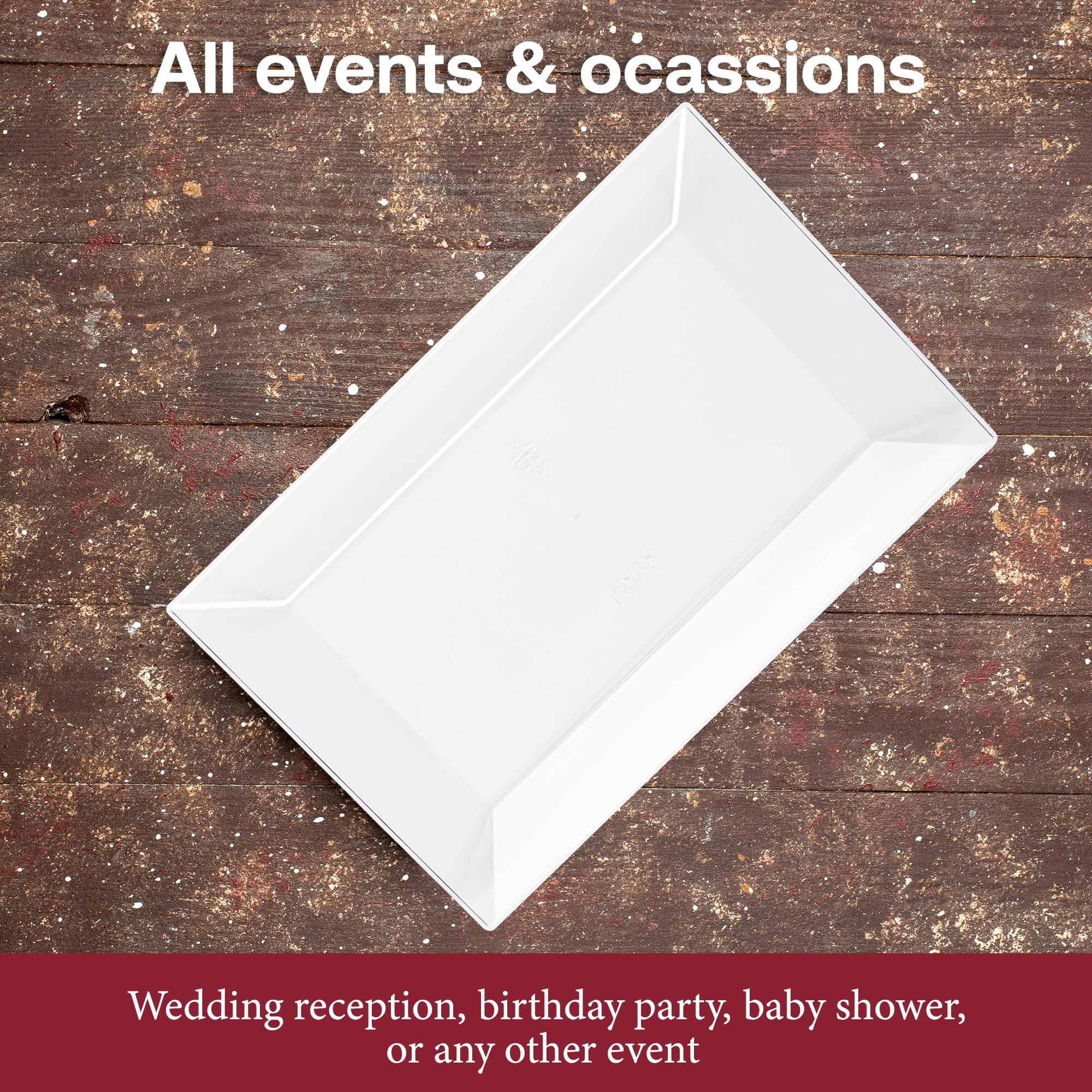 Smarty Had A Party 120-Pack Disposable Plastic Dessert Plates – Elegant White Rectangle Salad, Appetizer & Cake Plates for Weddings, Birthdays, Parties & Special Events | Perfect for Buffets, Catering & Home Entertaining