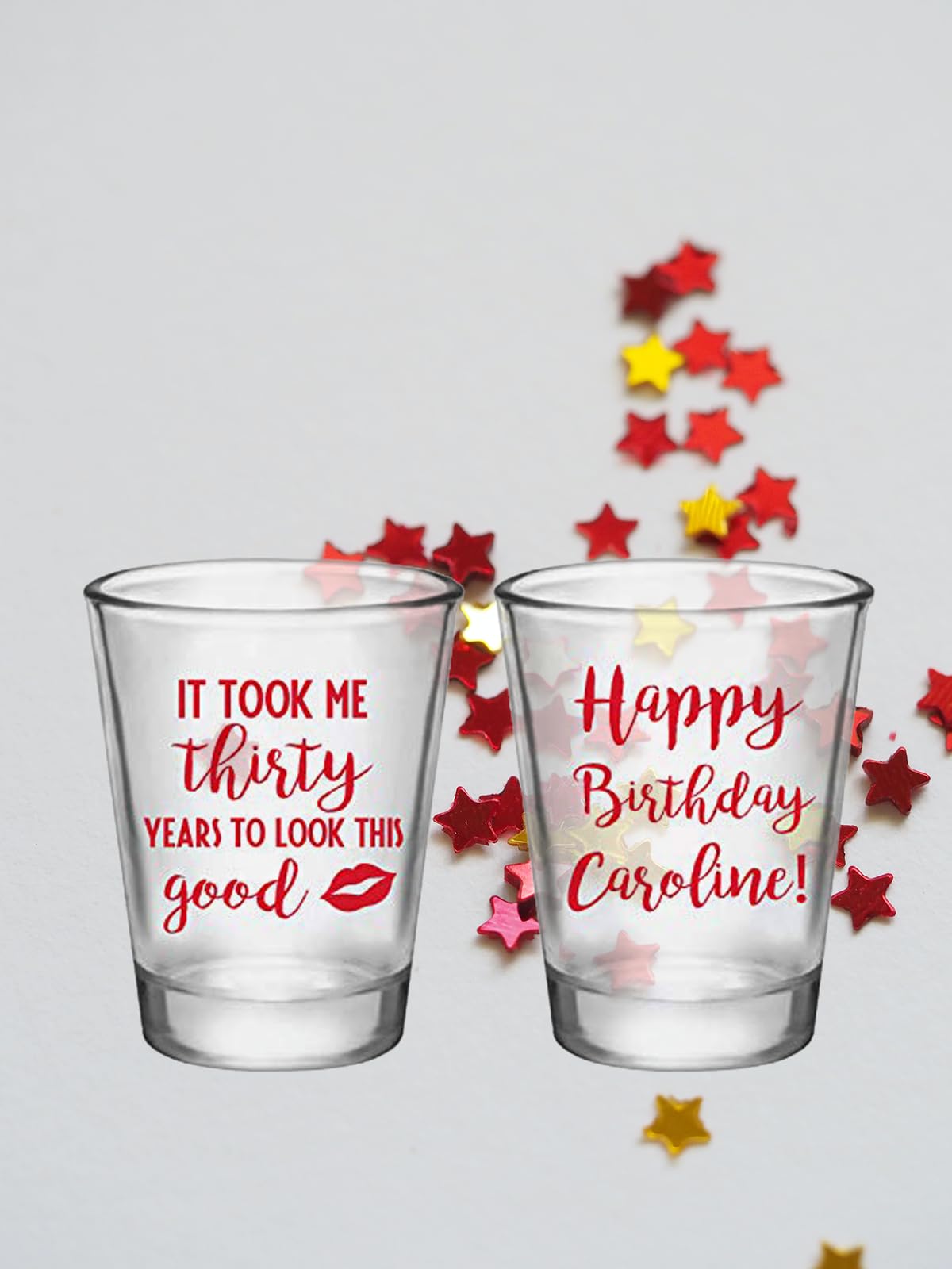 Personalized Birthday Shot Glasses - Custom Engraved Lipstick Design Party Favors for Women's 30th, 40th & 50th Birthday Celebrations - Perfect for Bachelorette Parties, Girls Night Out & Special Occasions
