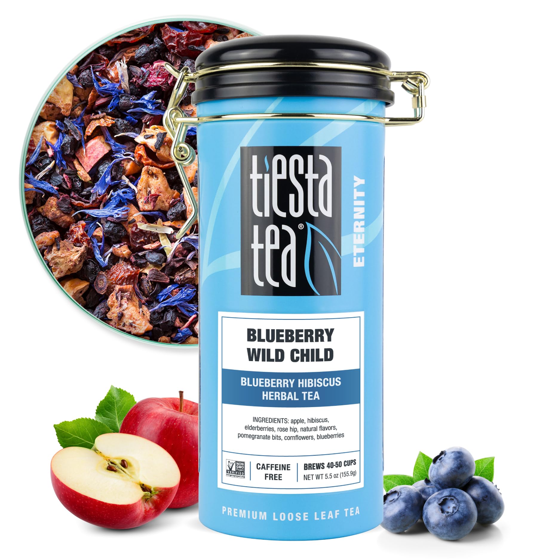 Premium Blueberry Hibiscus Herbal Tea - Tiesta Tea Blueberry Wild Child Loose Leaf, Caffeine-Free Blend for Hot or Iced Tea, 5.5oz Refillable Tin (50 Cups) - Perfect for Relaxation, Afternoon Tea & Gift Giving