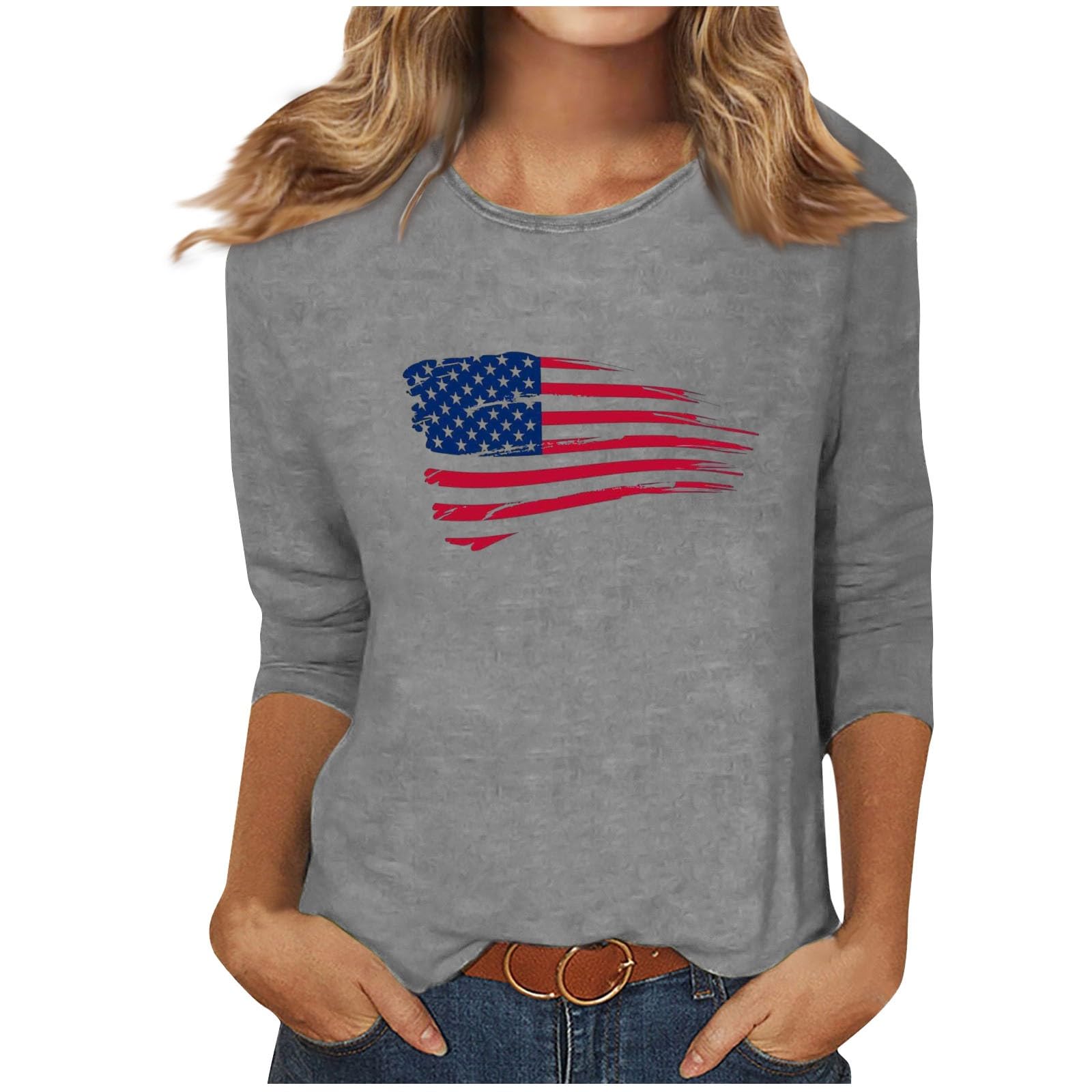 Women's Patriotic 4th of July Shirts - 3/4 Sleeve Casual Summer Tops for Independence Day Celebrations, BBQ Parties & Festive Outfits