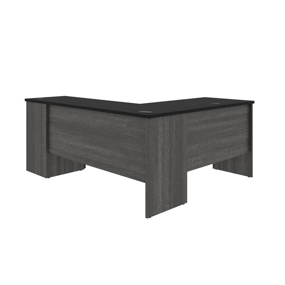Pemberly Row Traditional L-Shaped Computer Desk in Black & Bark Gray - Home Office, Gaming, Study & Workspace Solution