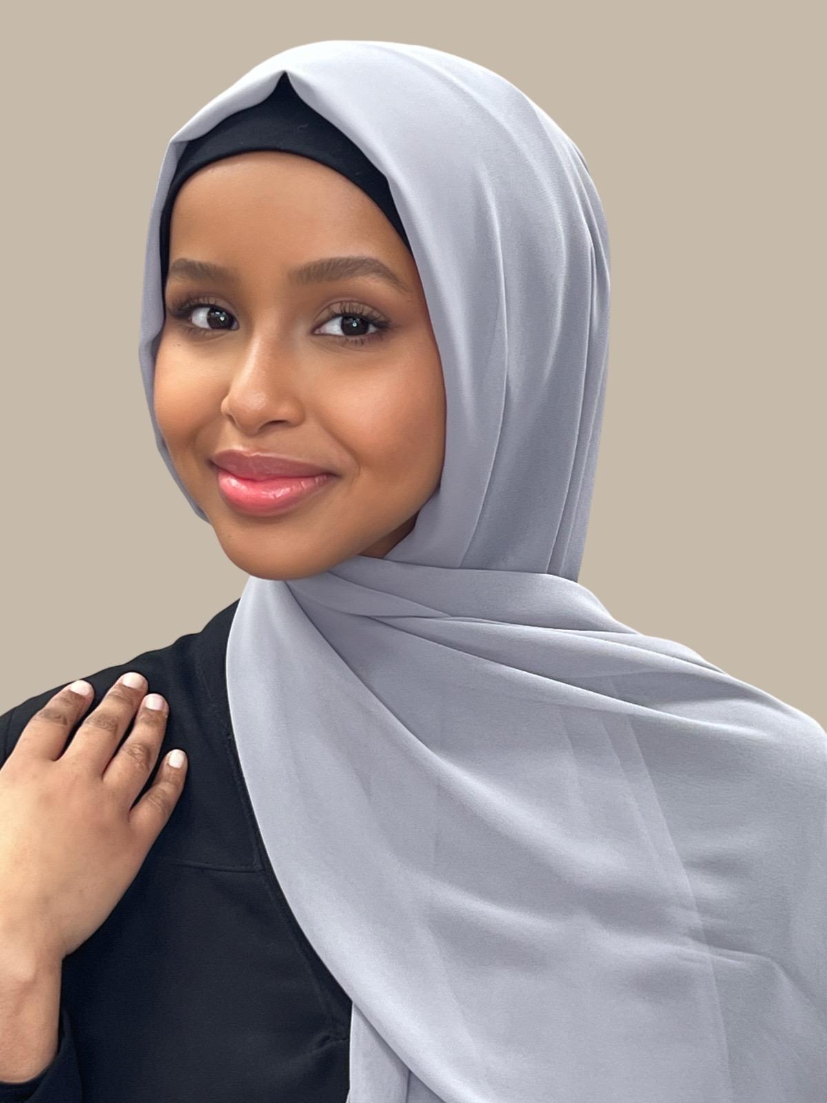 Luxury Chiffon Hijab Scarf - Soft Breathable Muslim Headscarf in Elegant Gravity Grey - Perfect for Daily Wear, Prayer & Special Occasions