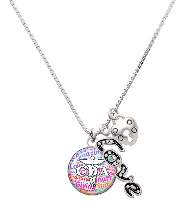 Delight Jewelry Silver-Tone Domed CDA Love & Lock Charm Necklace - 18