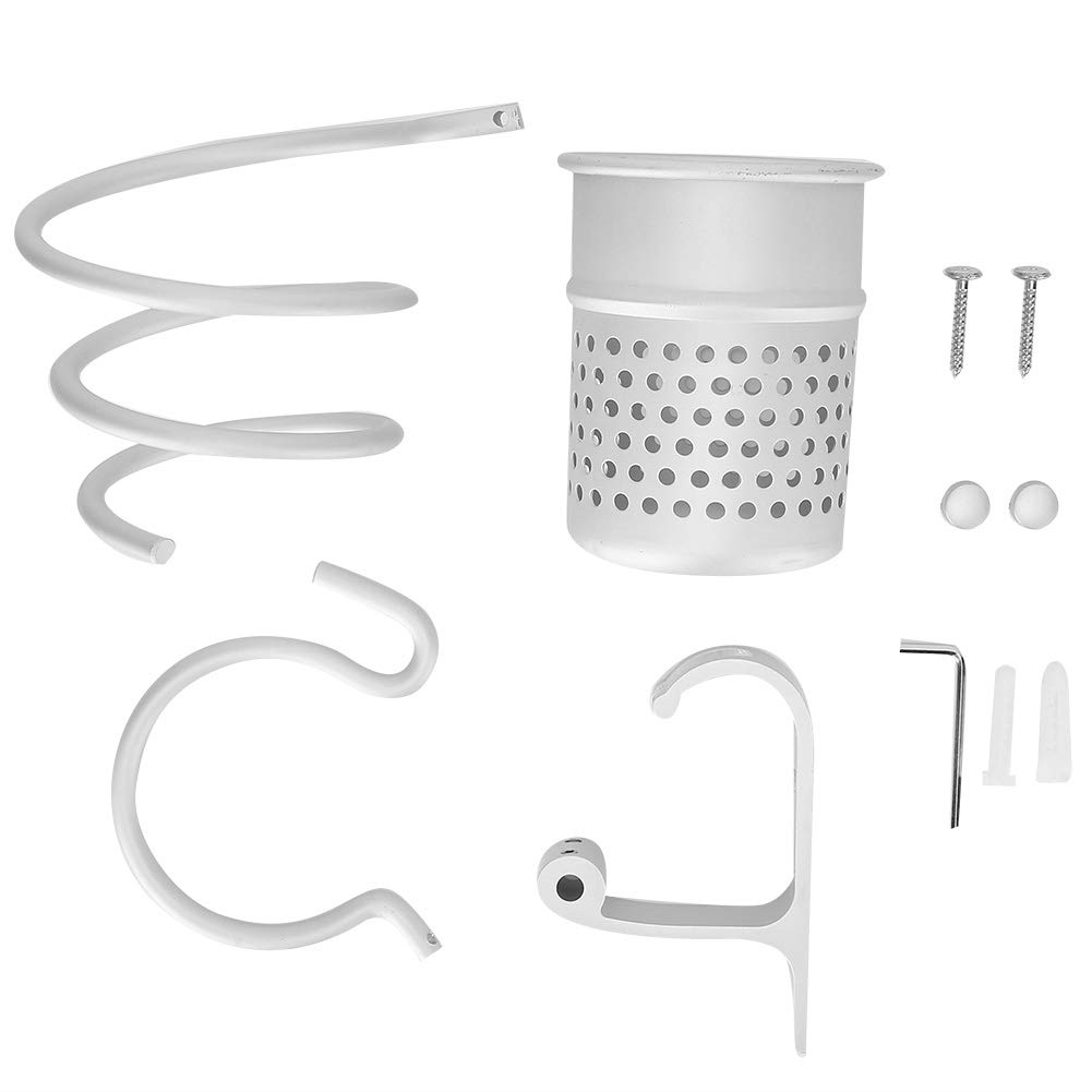 Keenso Wall Mount Hair Dryer Holder with Aluminum Storage - Organizer for Hair Dryer, Hair Straightener & Phone - Includes Fixing Screws (Silver) - Perfect for Bathroom, Salon & Home Organization