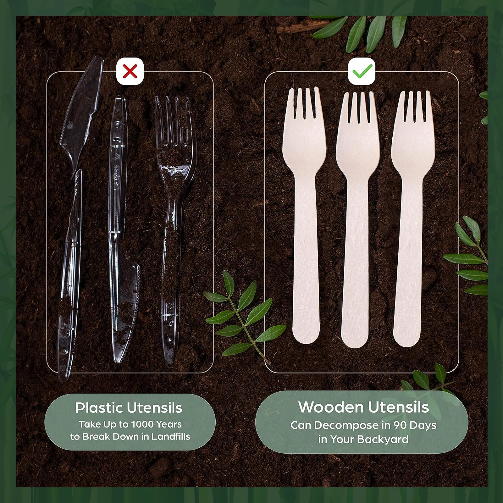 Eco-Friendly Disposable Wooden Forks - 250ct Biodegradable Plain Utensils for Parties, Picnics & Catering | Perfect Stix Green Fork 158-250ct