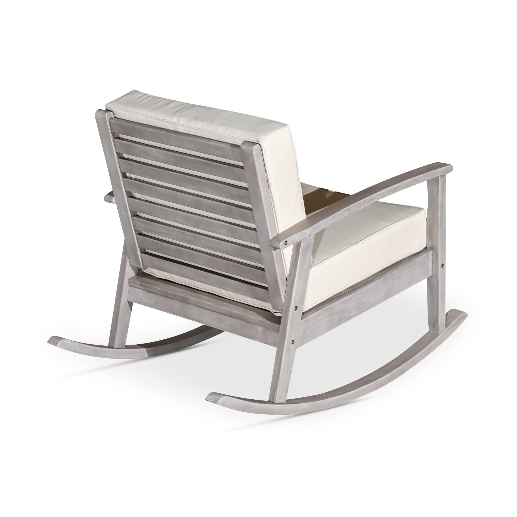 DTY Outdoor Living Longs Peak Deep Seat Eucalyptus Rocker - Silver Gray Finish with Sage Green Cushions | Patio Rocking Chair for Porch, Garden & Backyard Relaxation