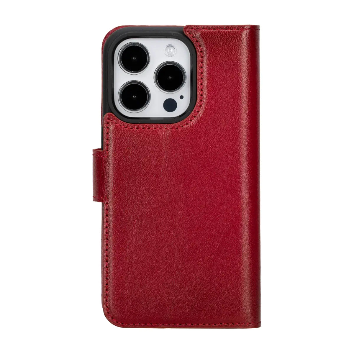 Premium Burnished Red Leather Wallet Case for iPhone 15 Pro - Slim Protective Cover with Card Slots | Perfect for Everyday Use, Travel & Business Meetings