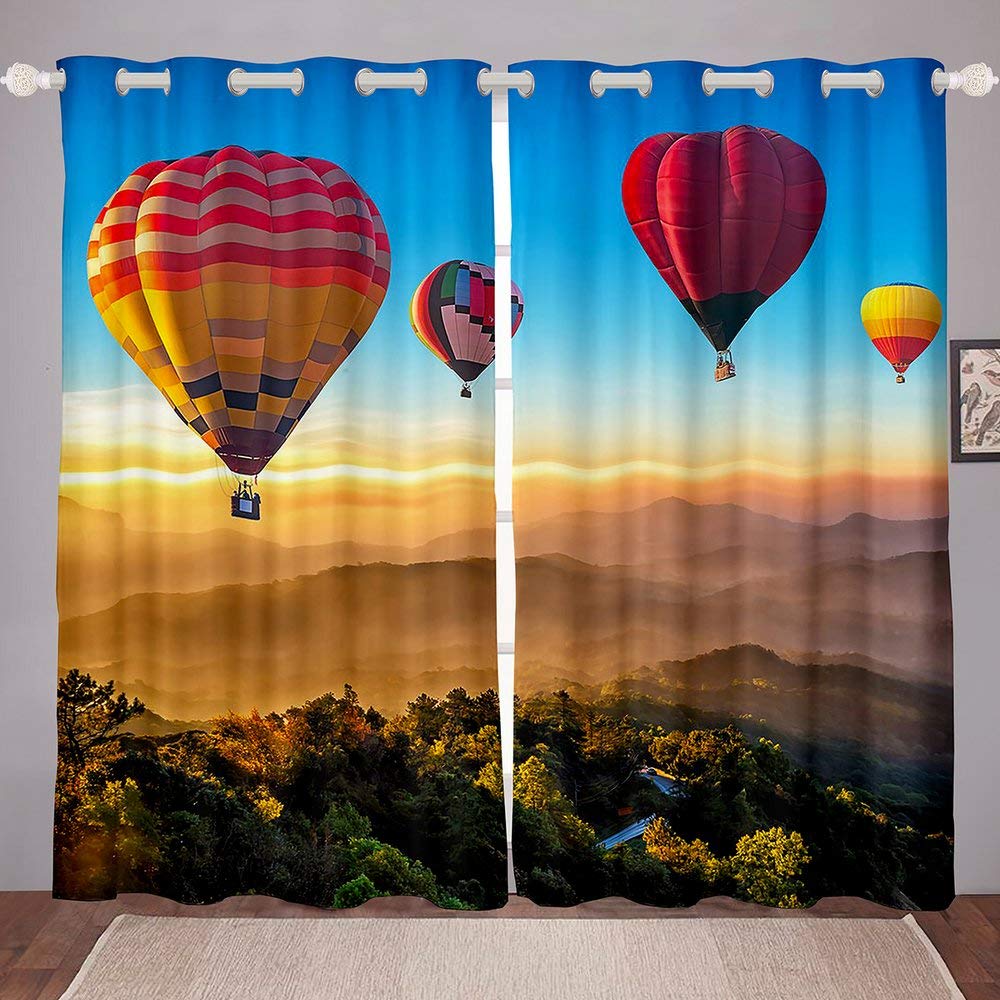 Hot Air Balloon Mountain Window Curtains with Grommets - Tropical Print Blackout Panels for Bedroom, Living Room & Kitchen (2 Panels, 84x90 Inches) - Perfect for Home Decor, Vacation Rental & Cozy Spaces
