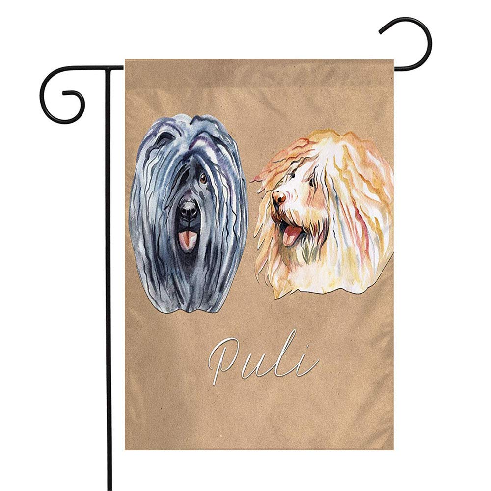 Watercolor Puli Dog Welcome Garden Flag - 12x18 Inch Cute Hungarian Cords Puppy Outdoor Decor for Patio, Lawn, Home | Seasonal Gift for Dog Lovers & Animal Wildlife Enthusiasts | Perfect for Spring, Summer, and Holiday Decorations