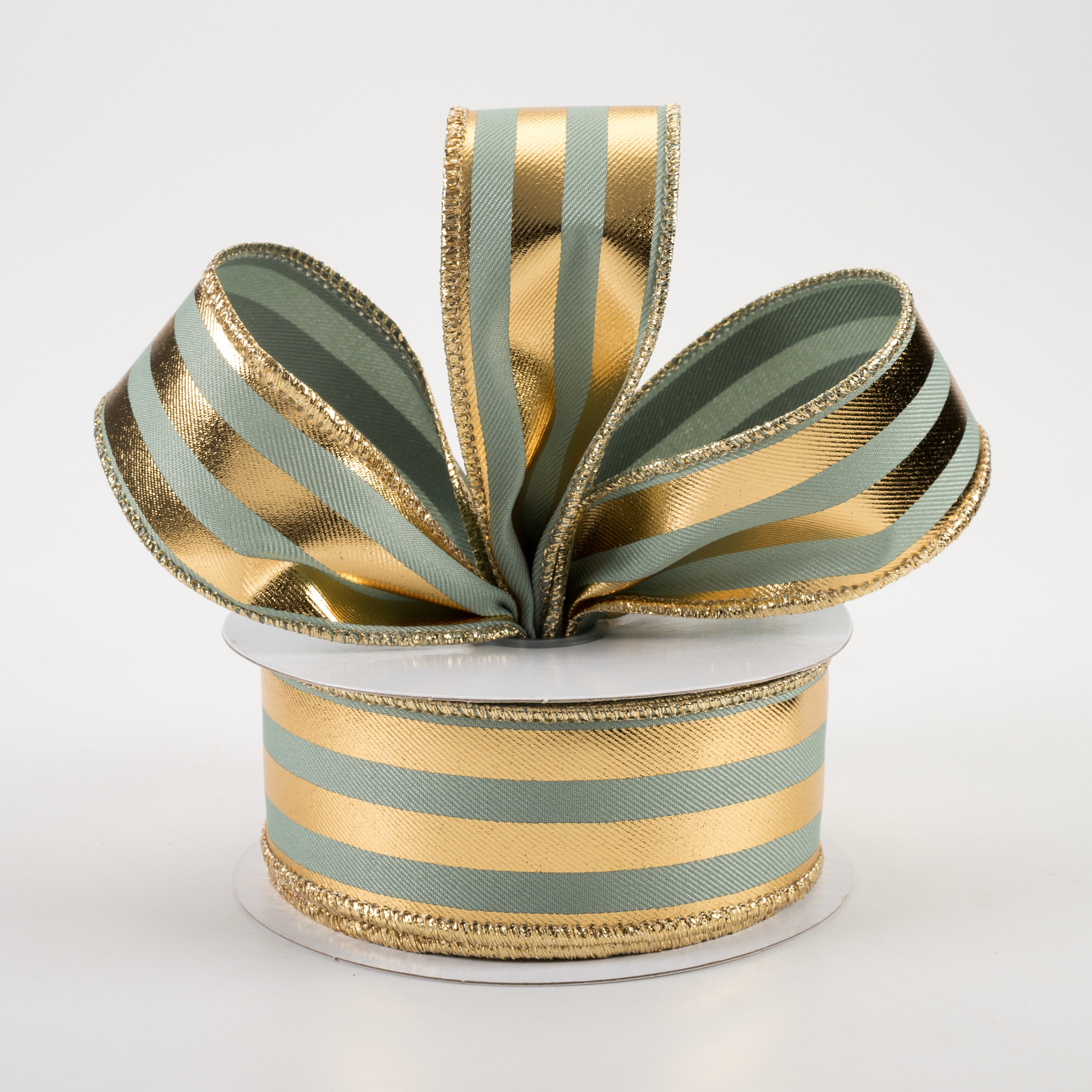 1.5 Inch Metallic Vertical Stripes Ribbon - Sage Green & Gold (10 Yards) for Gift Wrapping, Wedding Decor, DIY Crafts & Party Favors