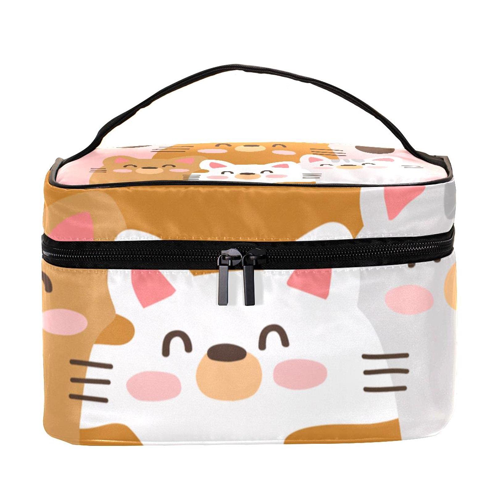 Stylish Large Travel Makeup Bag with Cute Cats Family Pattern - Cosmetic Organizer Case with Zipper for Women & Girls - Perfect for Travel, Gym, and Daily Use