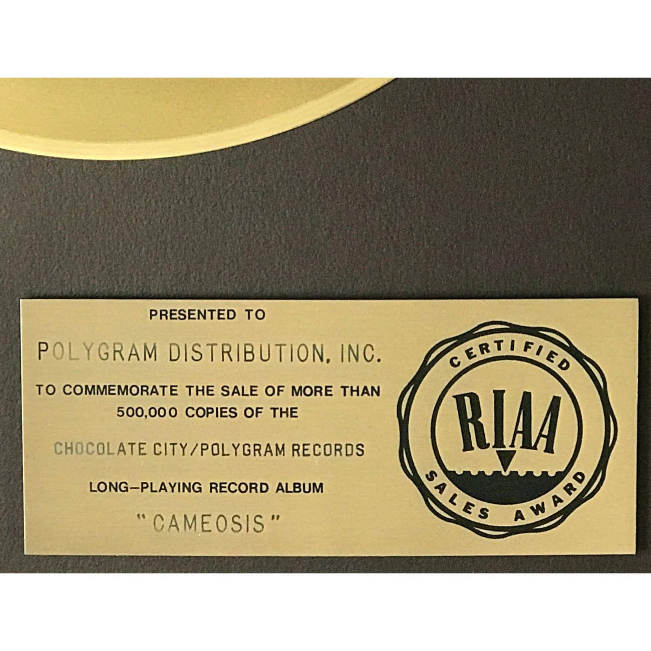 Original Cameo Cameosis RIAA Gold Album Award - Certified Music Memorabilia for Collectors & Fans - Perfect for Display in Music Studios, Theaters & Home Decor