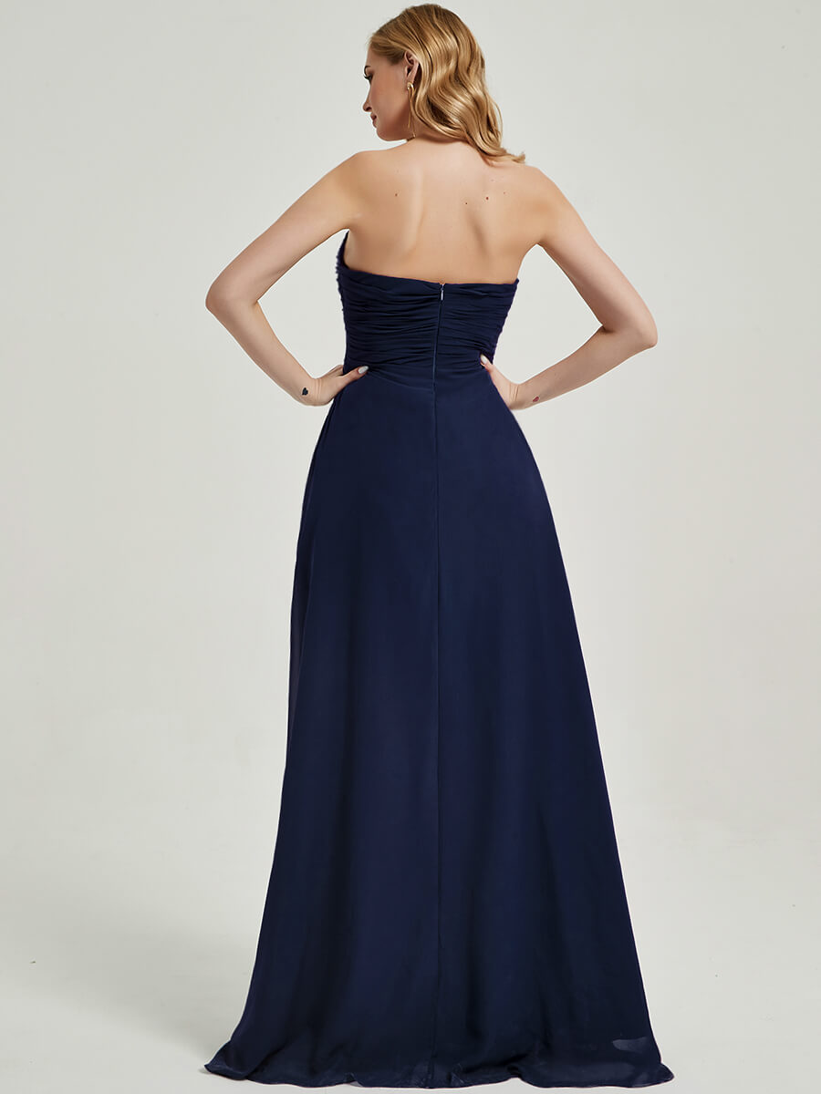 Elegant Dark Purple Strapless A-Line Floor Length Bridesmaid Dress with High Slit - Perfect for Weddings, Prom & Formal Events