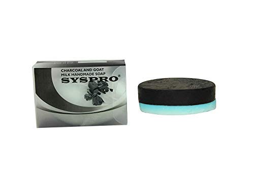 SYSPRO Charcoal Goat Milk Soap Bar - Handmade Organic Herbal Soap for Women & Men - Natural Skin Cleanser for Glowing Complexion - 100g Each (Pack of 4) - Perfect for Dry Skin, Acne Treatment & Daily Facial/Body Care