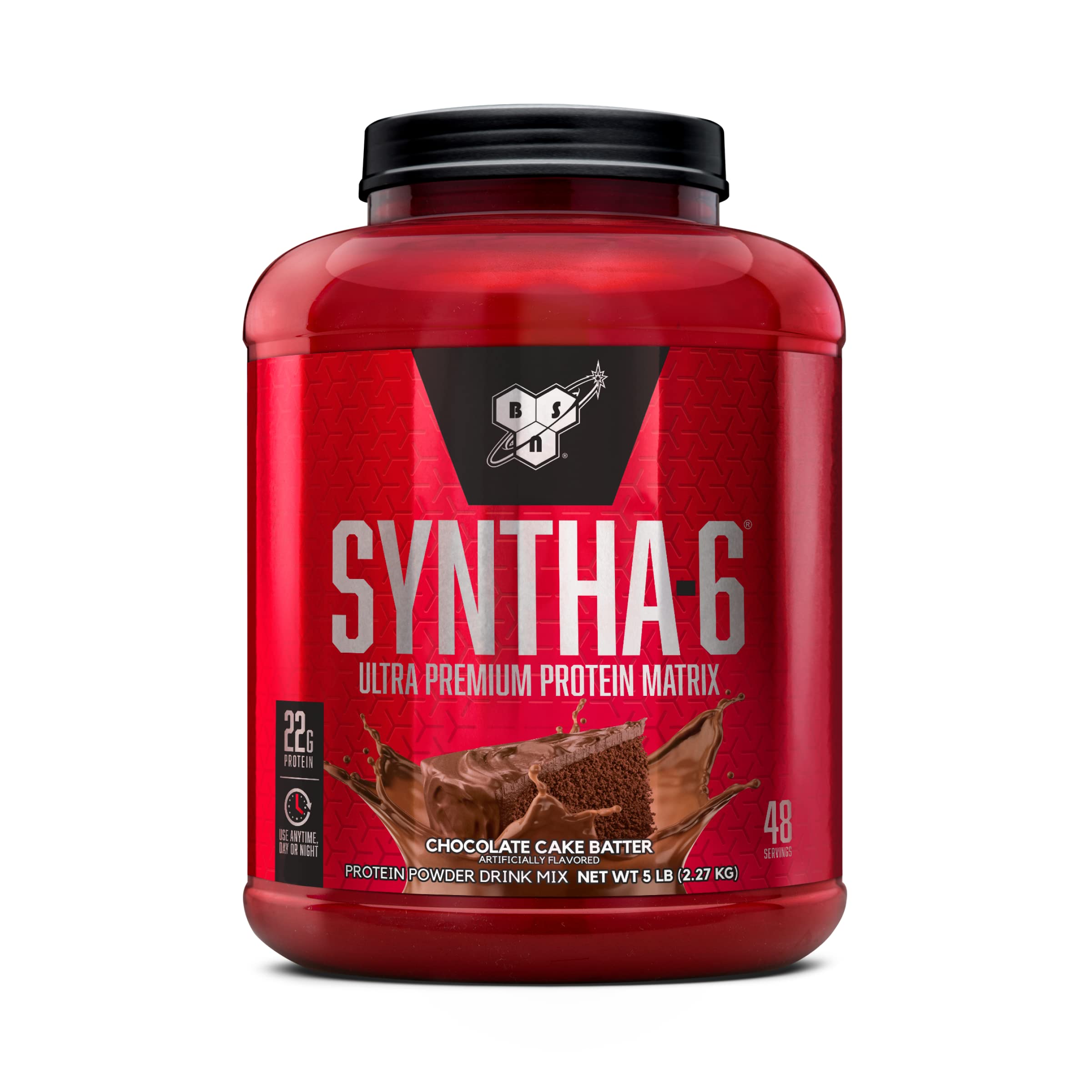 BSN SYNTHA-6 Whey Protein Powder with Micellar Casein & Milk Protein Isolate - Chocolate Cake Batter Flavor - 48 Servings (5lbs) | Post-Workout Recovery, Muscle Building, Healthy Breakfast Shake