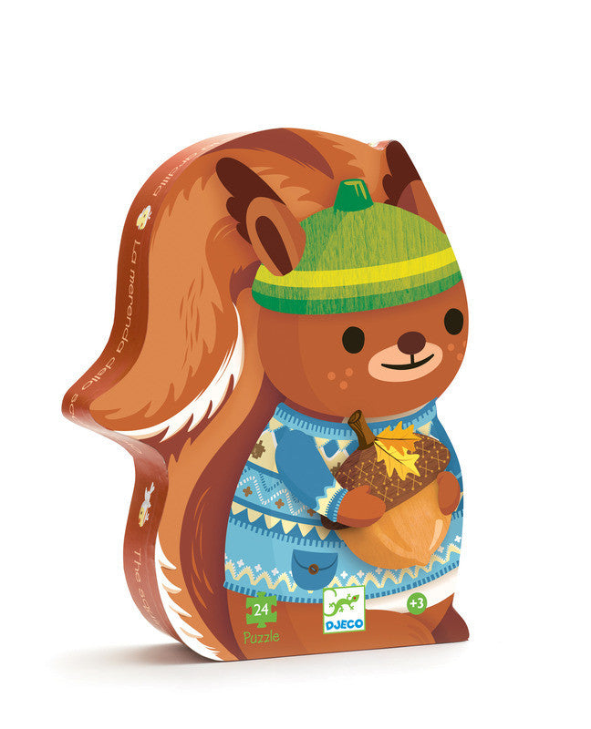 Djeco Squirrel Silhouette Puzzle - 24 Piece Wooden Animal Jigsaw for Kids | Fun Educational Toy for Family Game Night & Preschool Learning Activities