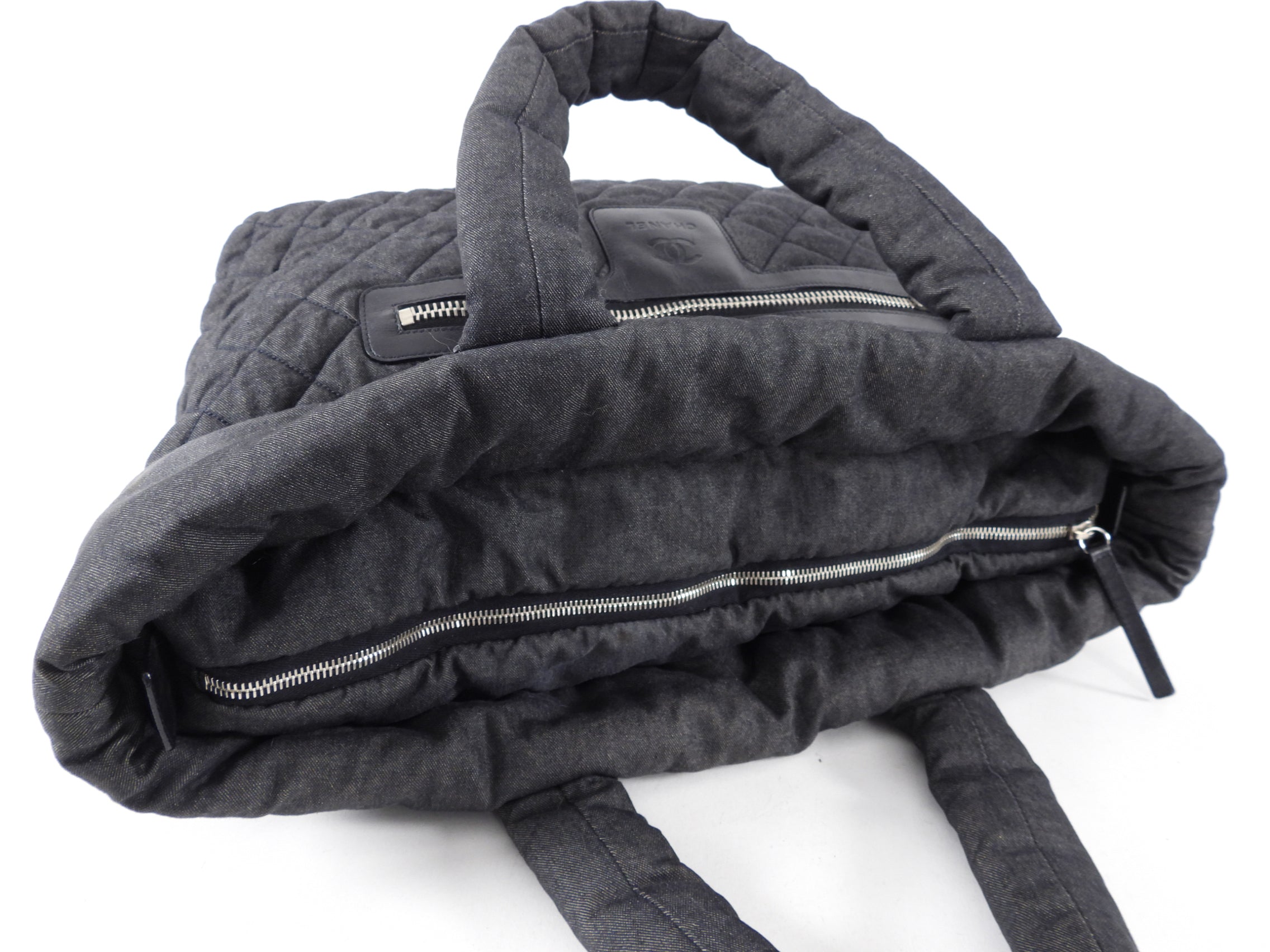 Chanel Grey Denim Quilted Soft Cocoon Tote Bag for Women - Luxury Designer Handbag for Work, Travel & Everyday Use