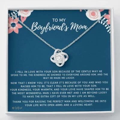 Personalized Love Knot Necklace for Boyfriend's Mom - Heart Diamond Charm Pendant with Message Card & Gift Box - Thoughtful Mother's Day, Anniversary Jewelry Gift - Perfect for Special Occasions & Everyday Wear
