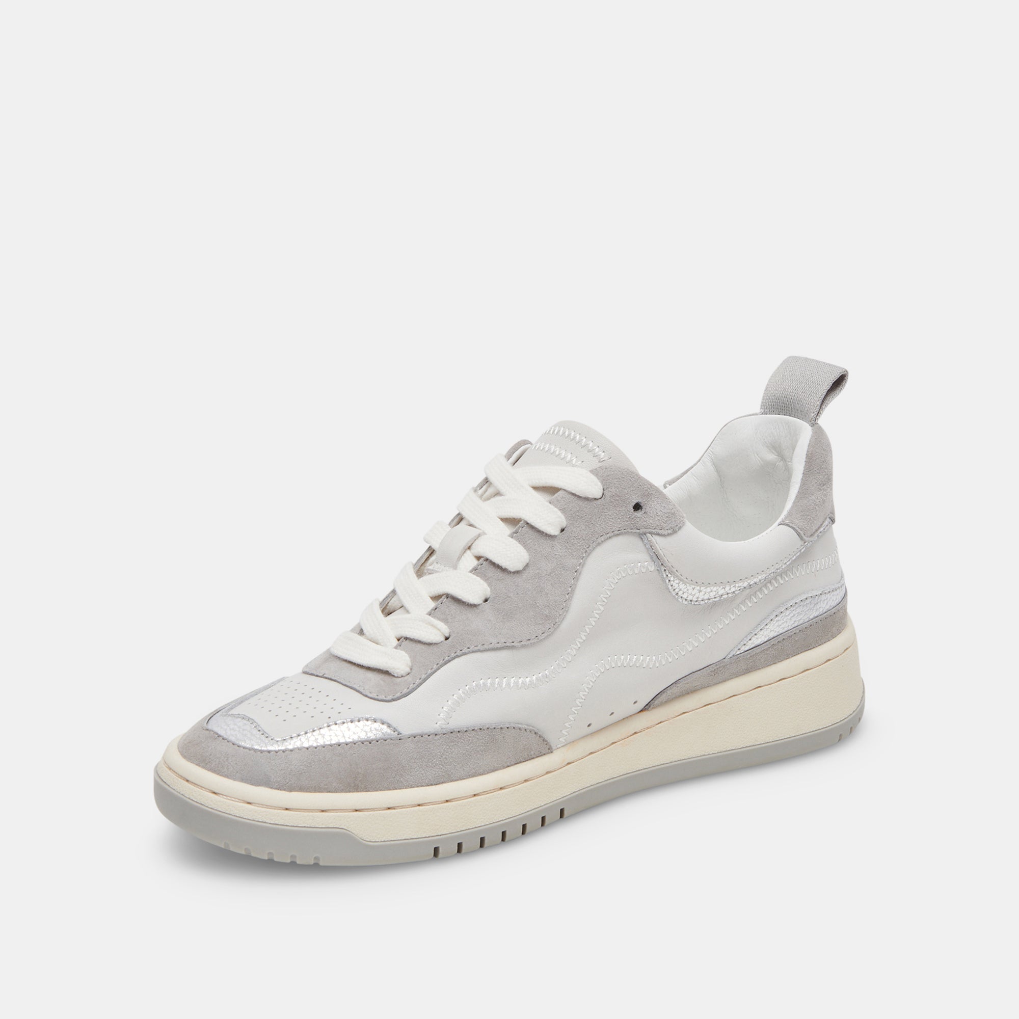 ADELLA White & Grey Leather Sneakers for Women - Comfortable Casual Walking Shoes for Work, Travel & Everyday Wear
