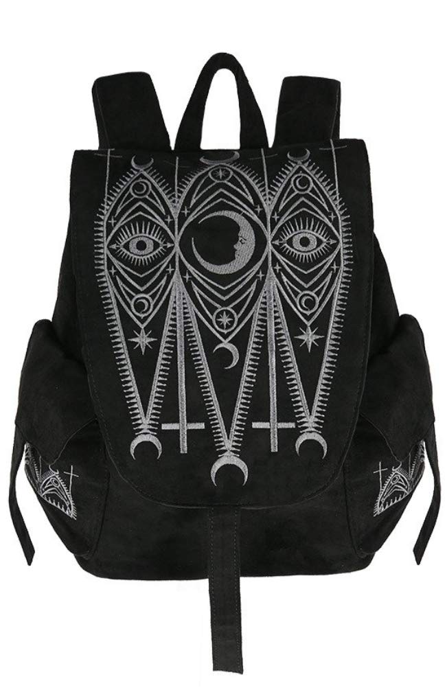 Gothic Cathedral Style Vegan Suede Backpack with Crescent Moon Design - Perfect for School, University & Occult Fashion Enthusiasts