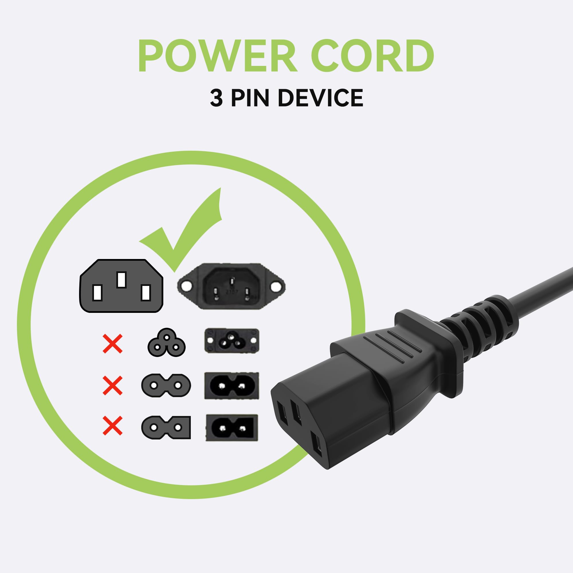 LifePro Turbo 1050 3D Vibration Plate Replacement AC Power Cord - Compatible with Exercise & Fitness Machines - Perfect for Home Gym Workouts and Vibration Therapy Sessions