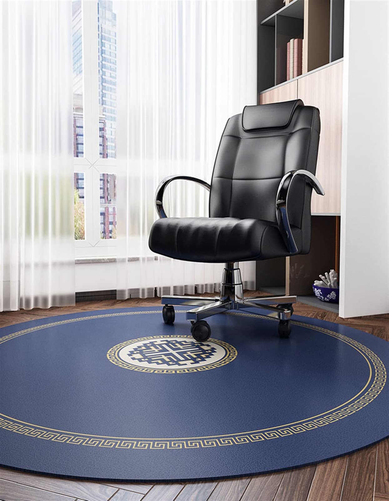 Round PU Leather Desk Chair Mat for Hardwood Floors - 24