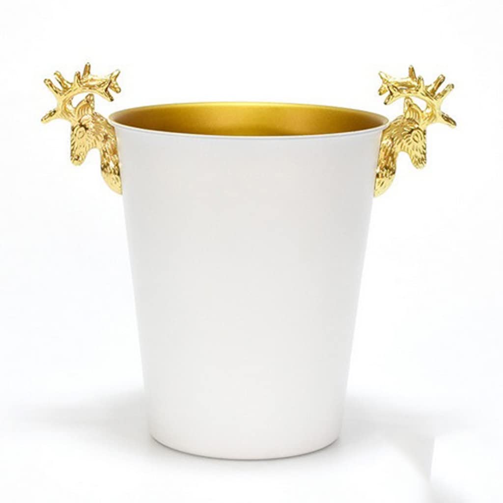 Stainless Steel Ice Bucket for Wine, Champagne & Beer – Silver & Gold Deer Head Design – Perfect for KTV, Parties & Home Bar (1PC, Beige)