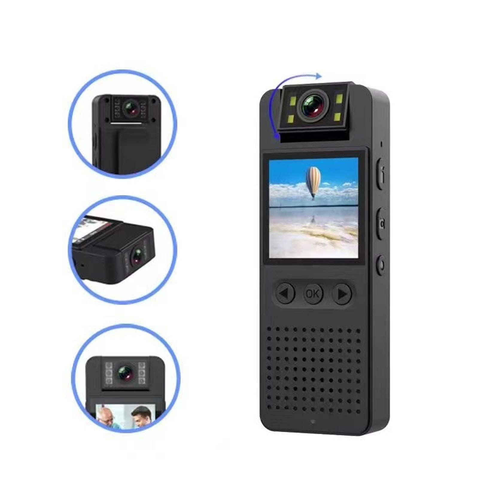 1080P Body Camera with 180° Rotating Lens - Mini Wearable Video Recorder for Law Enforcement & Security Guards | Portable Body Mounted Camcorder for Police Patrol, Evidence Collection & Personal Safety