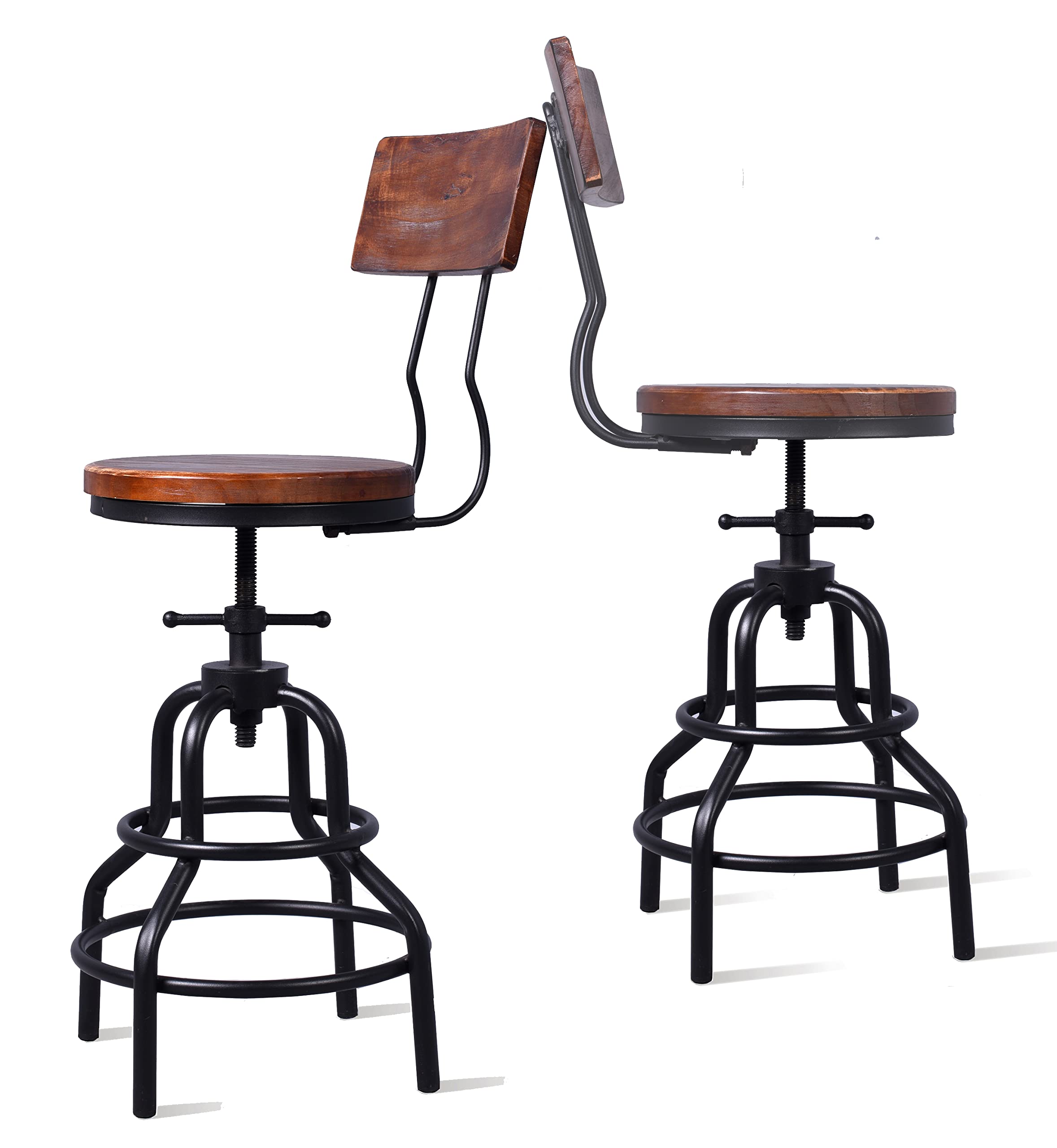 Vintage Industrial Bar Stool Set of 2 - Adjustable Height 27