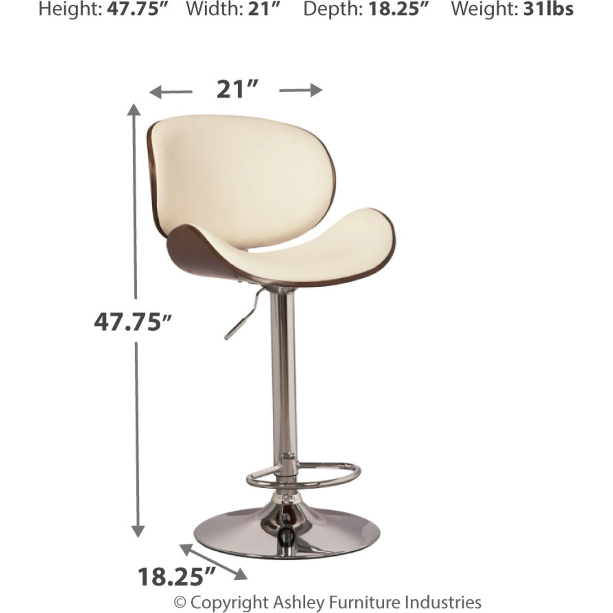 Bellatier Adjustable Height Stool - Ergonomic Bar Stool with Footrest, D120 630 Model in Classic Bone Color - Perfect for Kitchen Island, Home Bar & Office Workspace