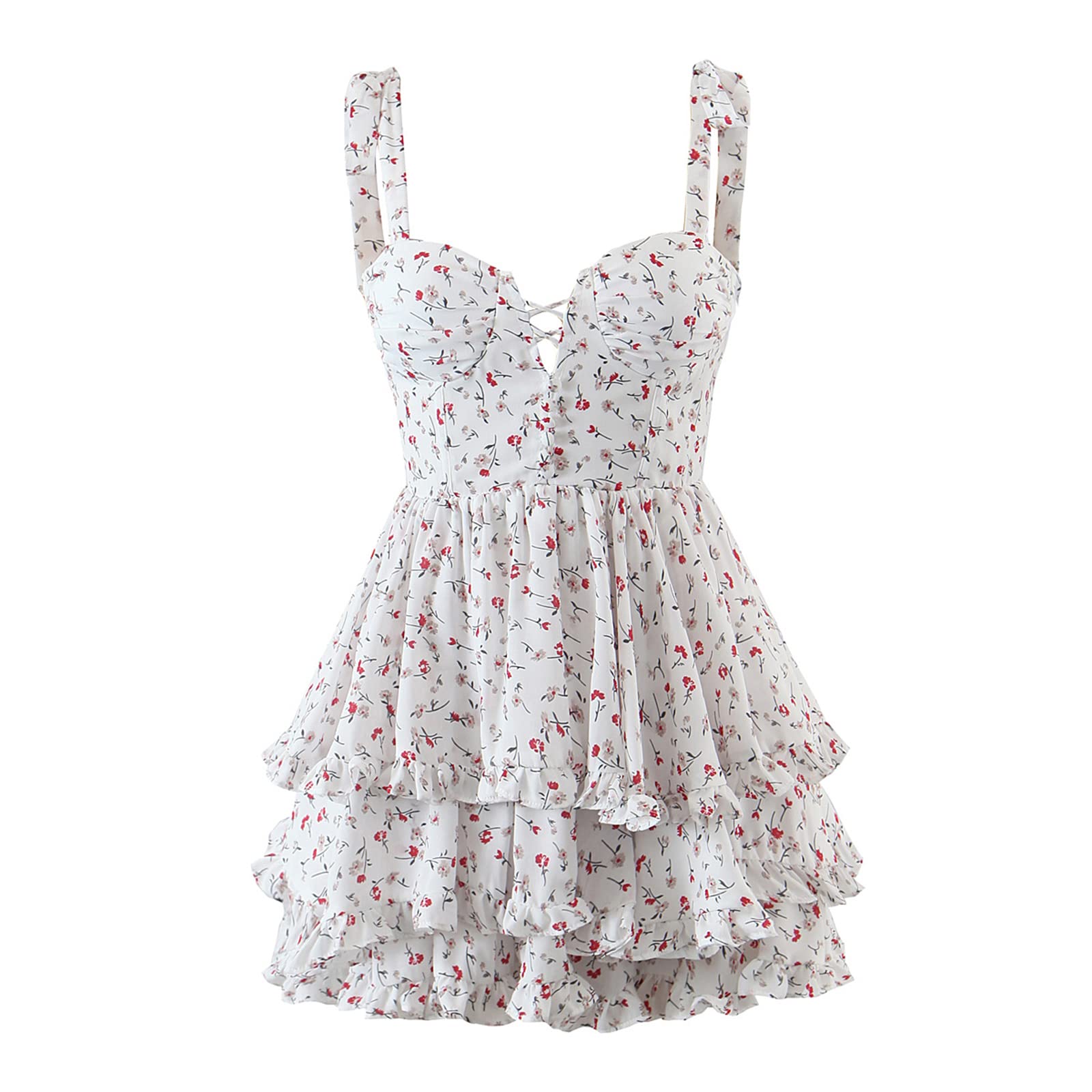 KJDPP Sexy Retro Bandage Mini Dress - Tie Bow Spaghetti Strap, V Neck & Ruffled Hem Sling Skirt | Perfect for Night Out, Date Night & Club Wear