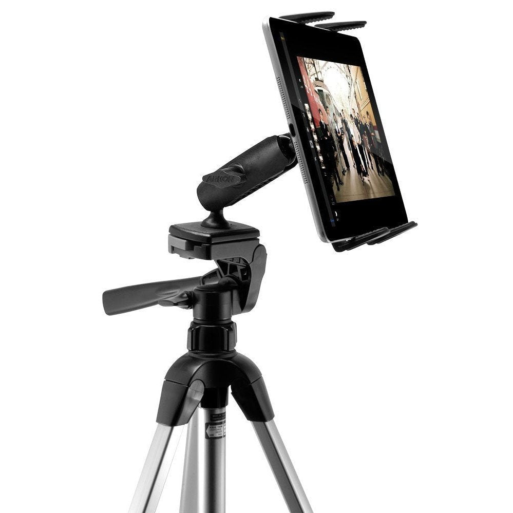 Arkon Heavy Duty Adjustable Tablet Tripod Mount - Compatible with iPad Air 2, iPad Pro, iPad 4/3/2, Galaxy Note 10.1 & Tab Pro - Secure Stand for Photography, Video Calls & Streaming (Black)