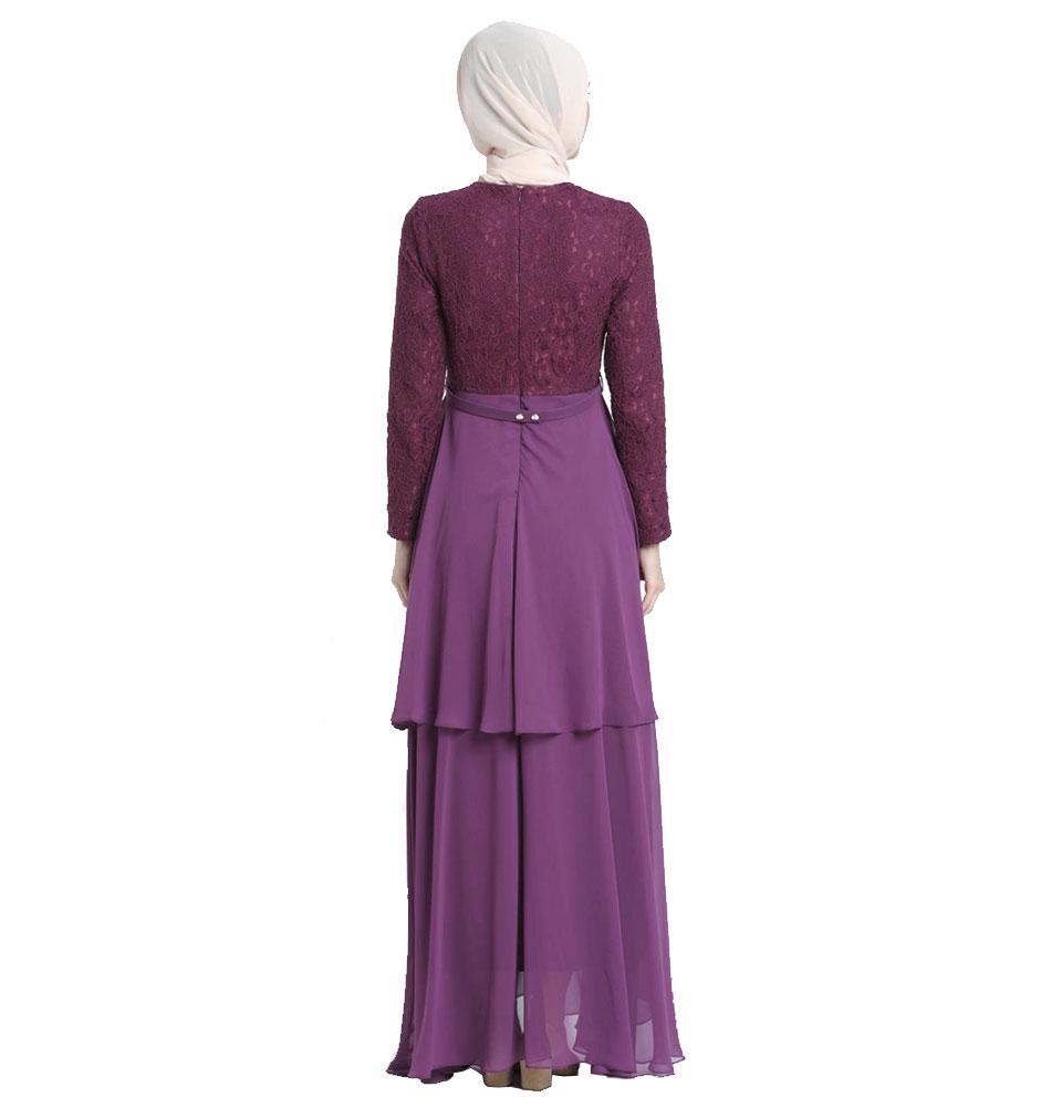 Elegant Purple Lace Formal Dress for Women - Modest Abaci Style 12959 - Perfect for Weddings, Parties & Special Occasions