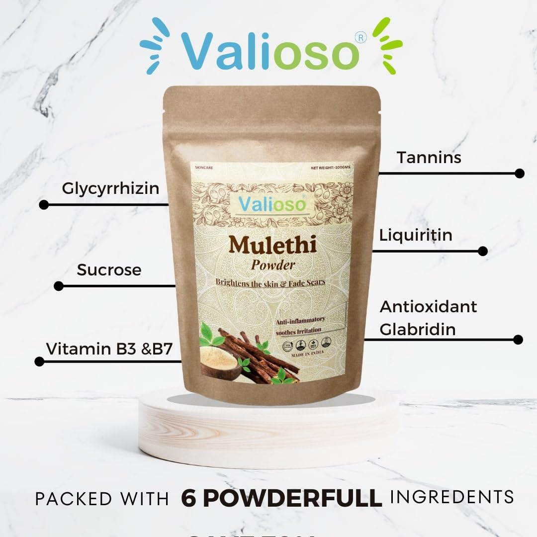 Organic Mulethi Powder (Licorice Root Powder) for Skin, Hair & Body Care - 2 Pack (200g) - Brightens Skin, Reduces Acne & Promotes Hair Growth - Perfect for DIY Face Masks, Hair Treatments & Ayurvedic Remedies