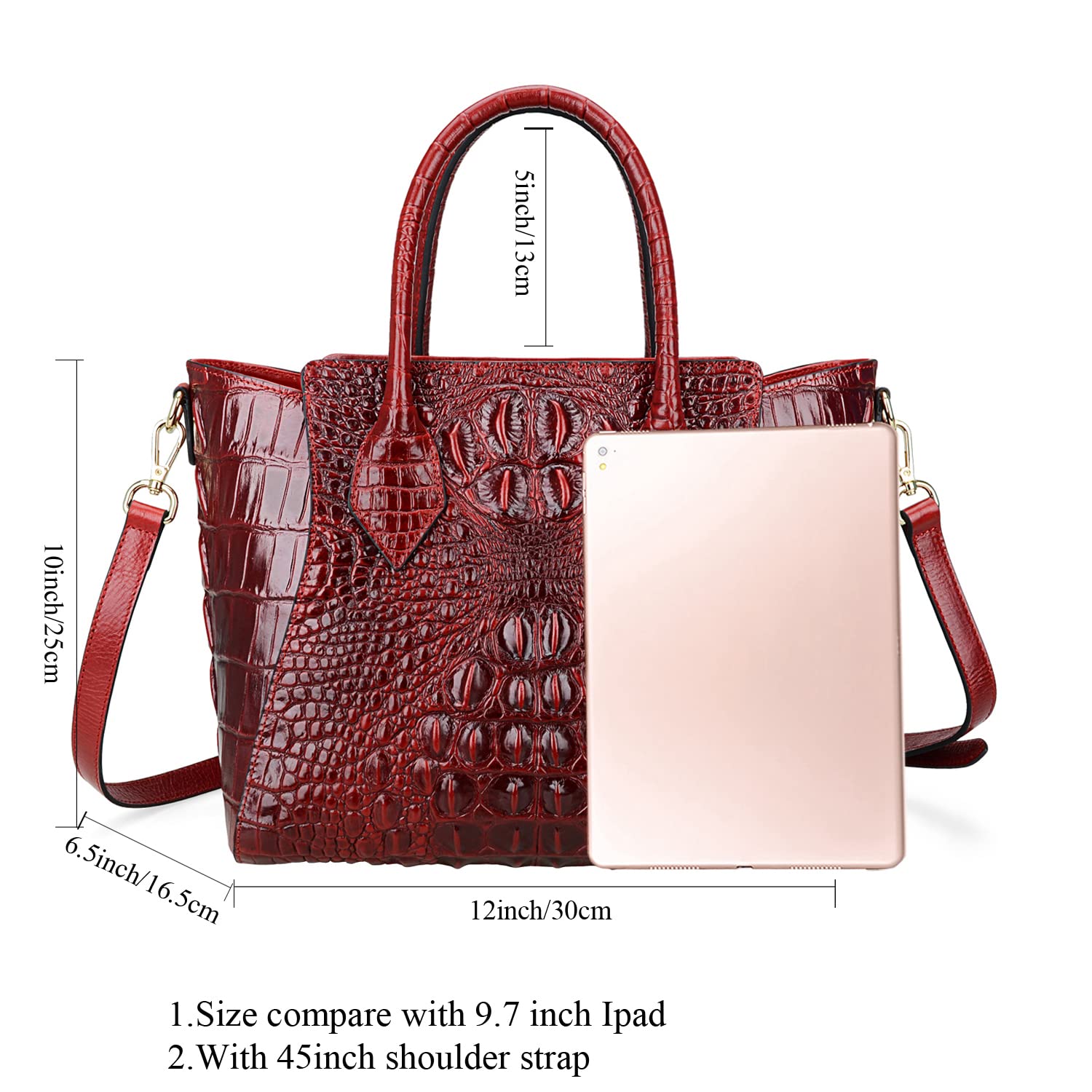 PIJUSHI Designer Crocodile-Embossed Leather Handbags for Women - Genuine Leather Top Handle Shoulder Purse - Elegant Work Bag & Evening Clutch for Office, Parties & Special Occasions