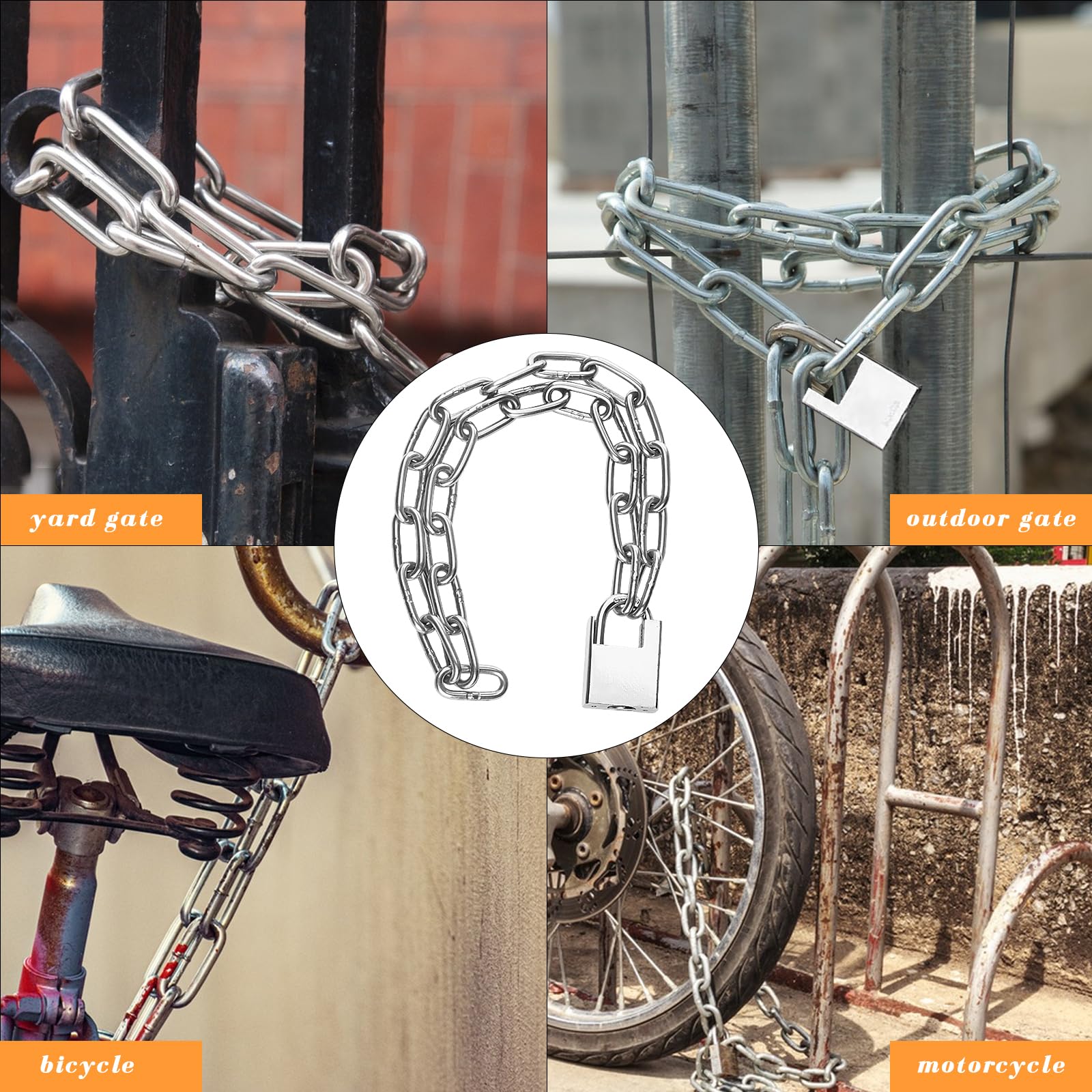 40 Inch 1 Meter Heavy Duty Bicycle Chain Lock - High Security Stainless Steel Motorcycle Lock with Anti-Cut Padlock & 2 Keys - Theft Proof for Bikes, Scooters, Garage Doors, Fences & Outdoor Security
