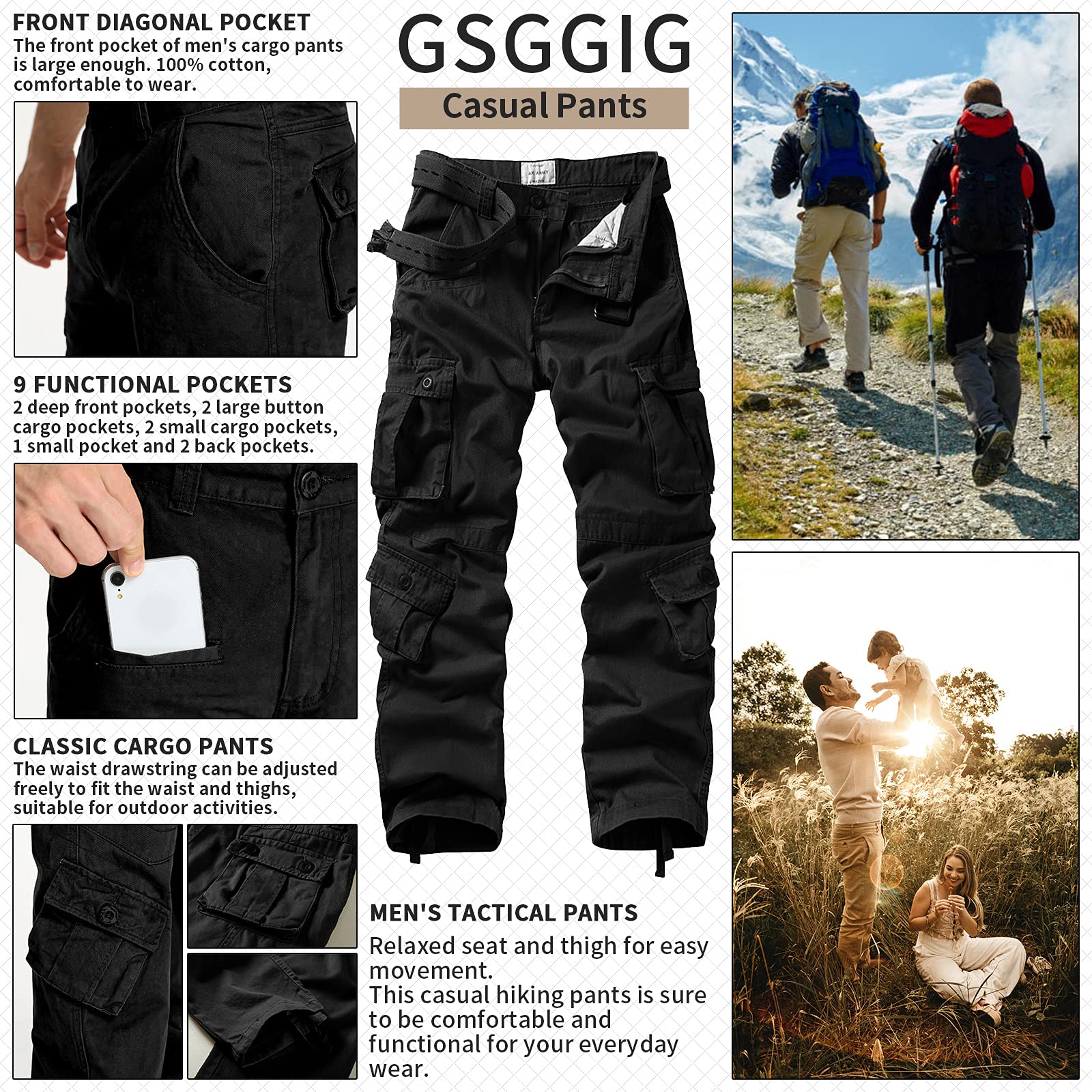 Men's Cargo Pants - Camo Outdoor Work Pants with Multiple Pockets | Relaxed Fit for Hiking, Camping & Casual Wear