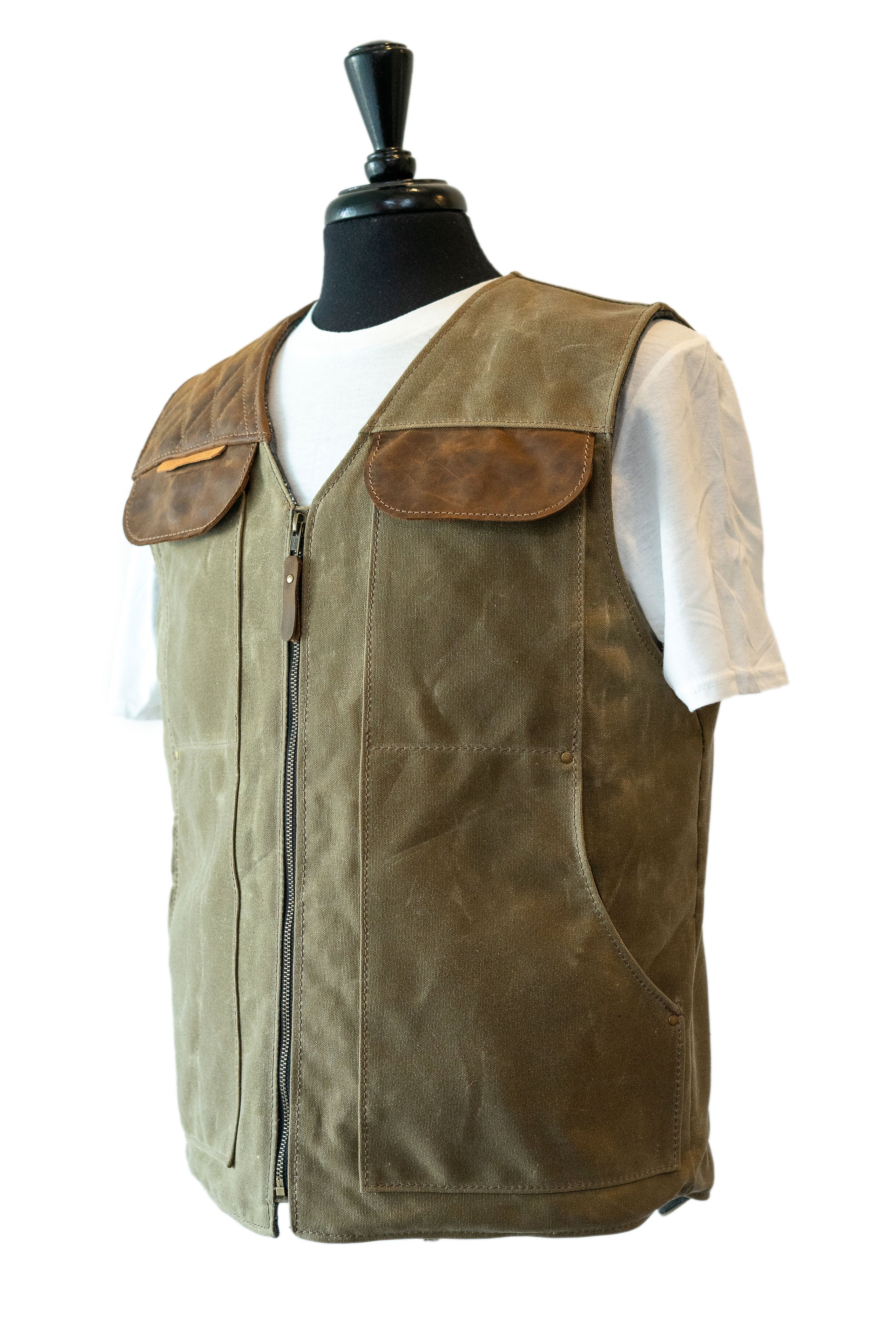 PREORDER: LIMITED EDITION FIELD TAN GREEN CANVAS & BROWN LEATHER VEST - Perfect for Outdoor Adventures & Casual Wear