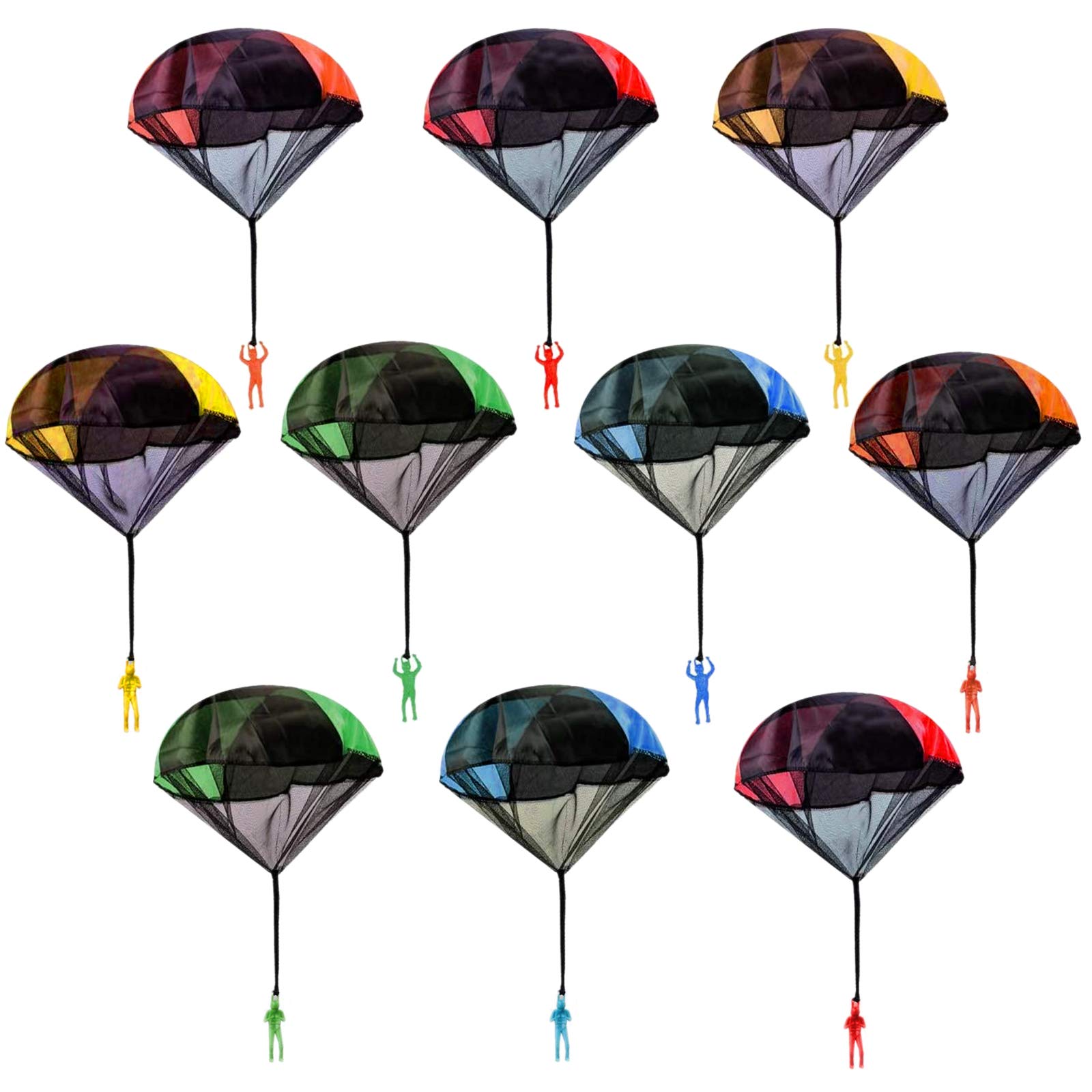 10 Pack Parachute Men Toys - Colorful Outdoor Flying Parachute Figures for Kids (5 Bright Colors) - Perfect for Birthday Parties, Backyard Games & Outdoor Activities