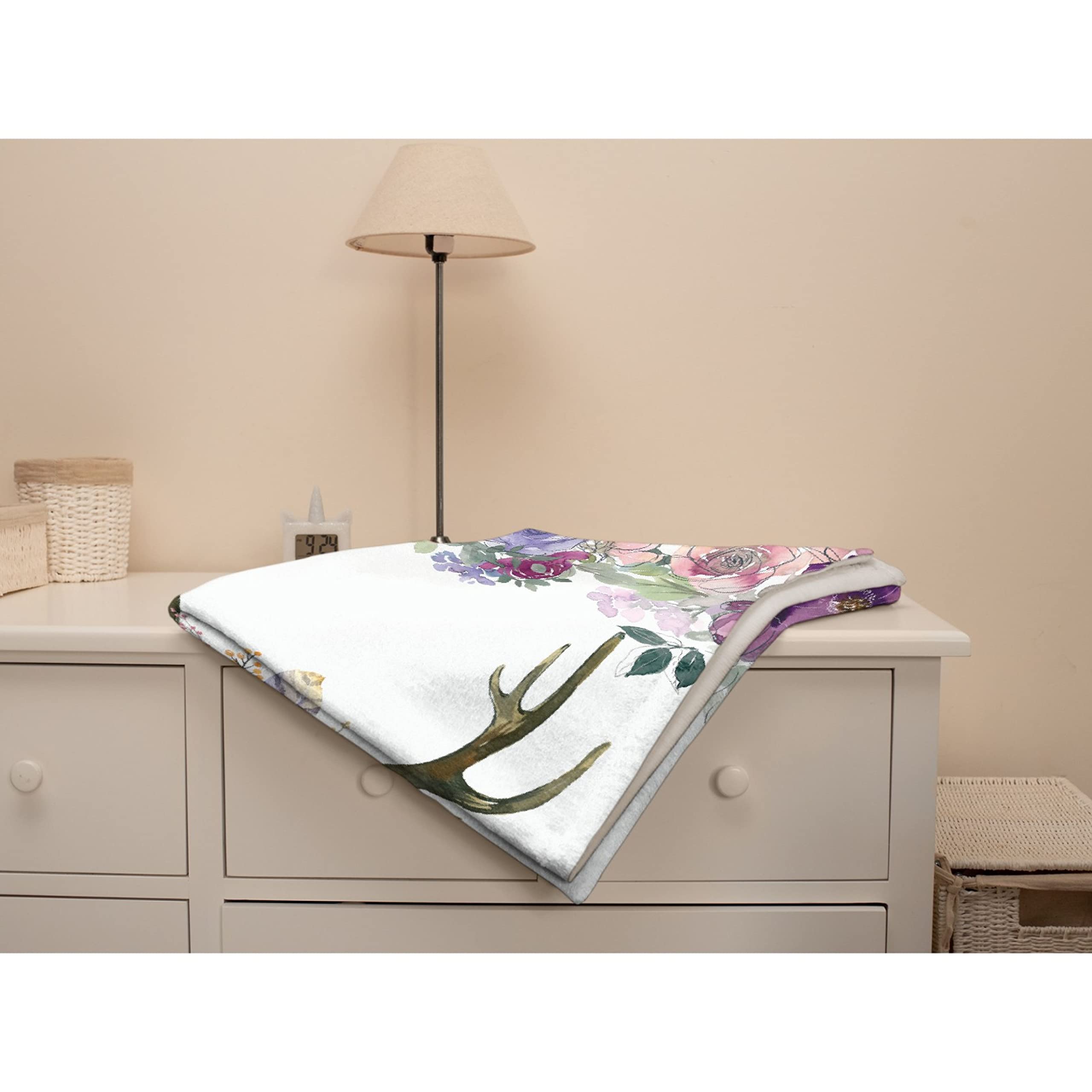 Personalized Baby Blanket with Name - Deer & Floral Pink Fleece Blanket for Girls, Boys, Baby Shower Gift - 120