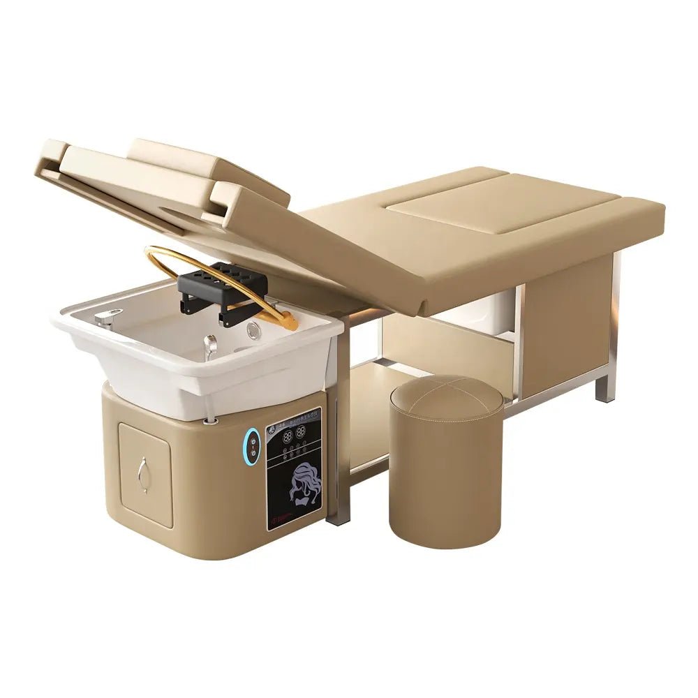 Premium SalonLand Thai Head SPA Shampoo Bed with Ceramic Basin - Adjustable Power Lift Backrest & Foot Bath for Ultimate Relaxation | Perfect for Hair Salons, Spas & Home Use